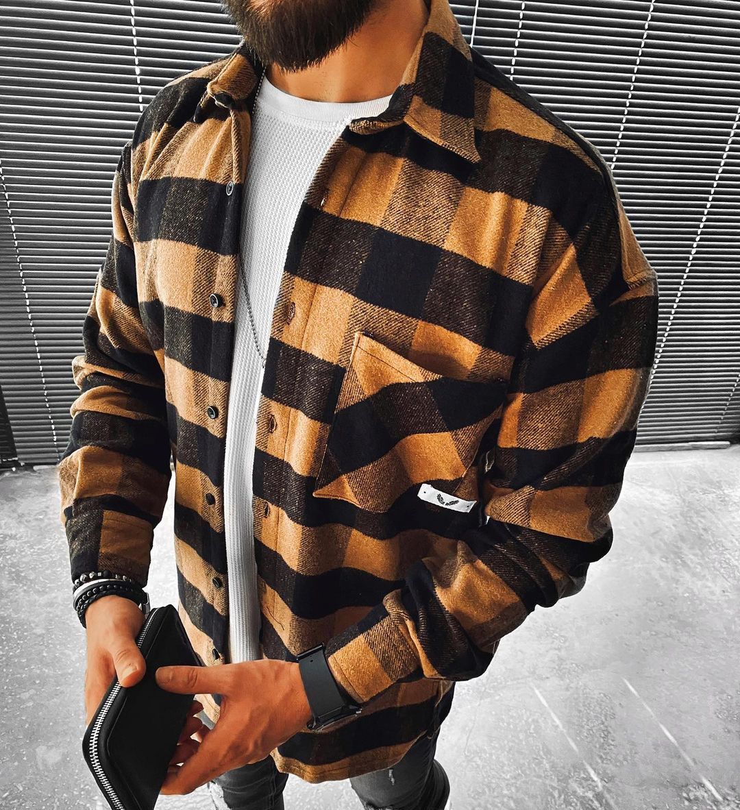 Men's plaid long sleeve polo shirt HE1510-04-02