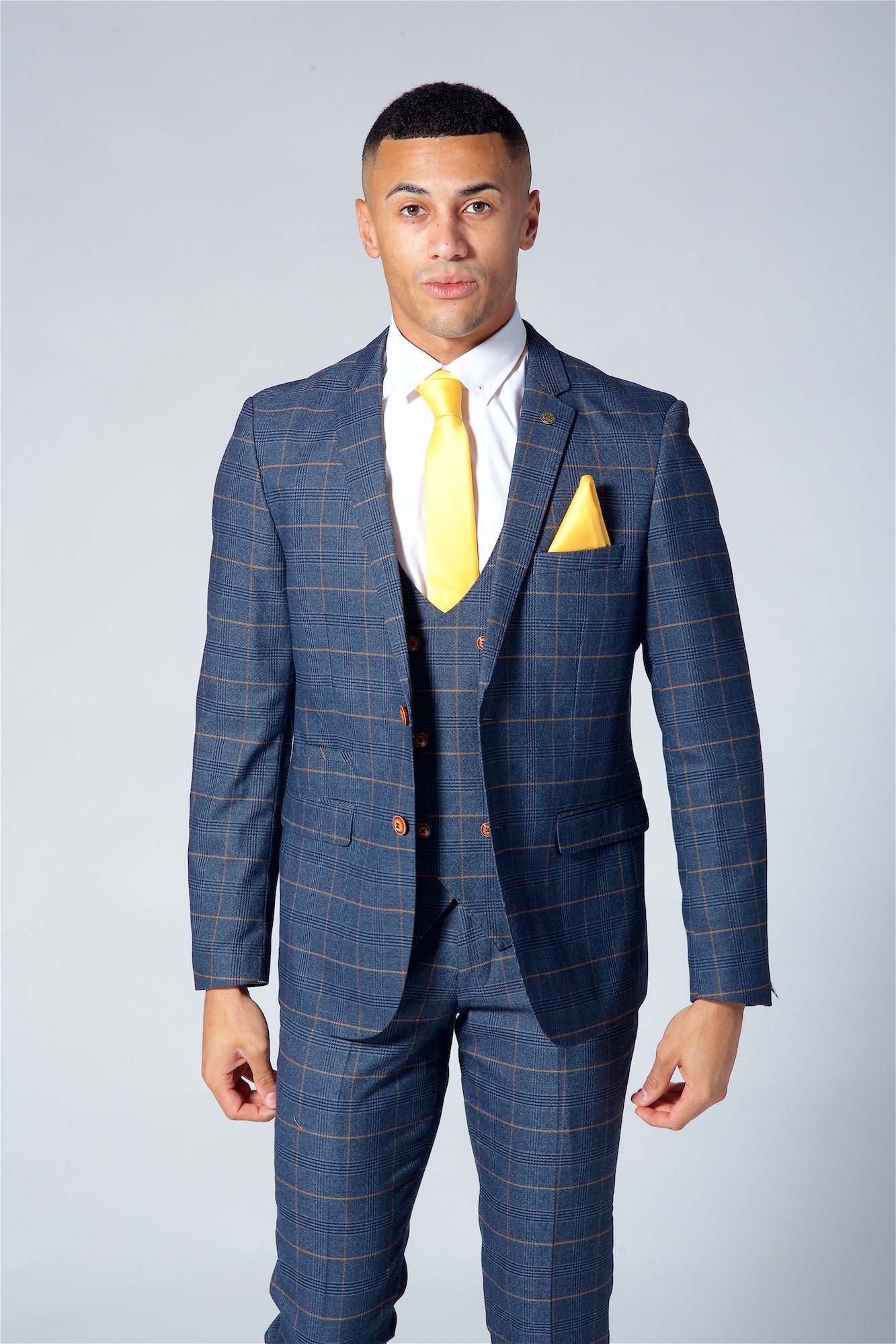 Marc Darcy Jenson Navy Check Three Piece Suit