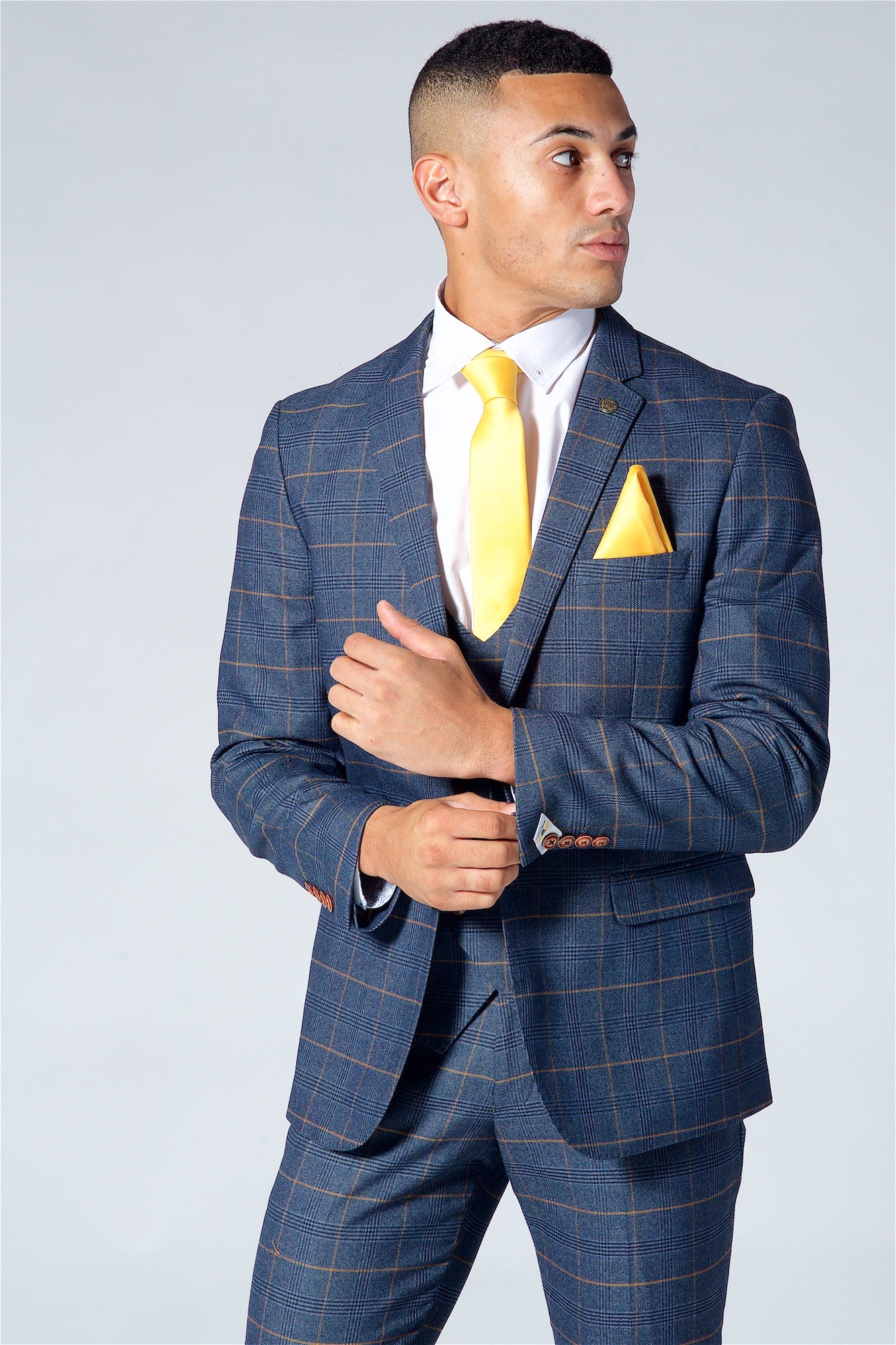 Marc Darcy Jenson Navy Check Three Piece Suit