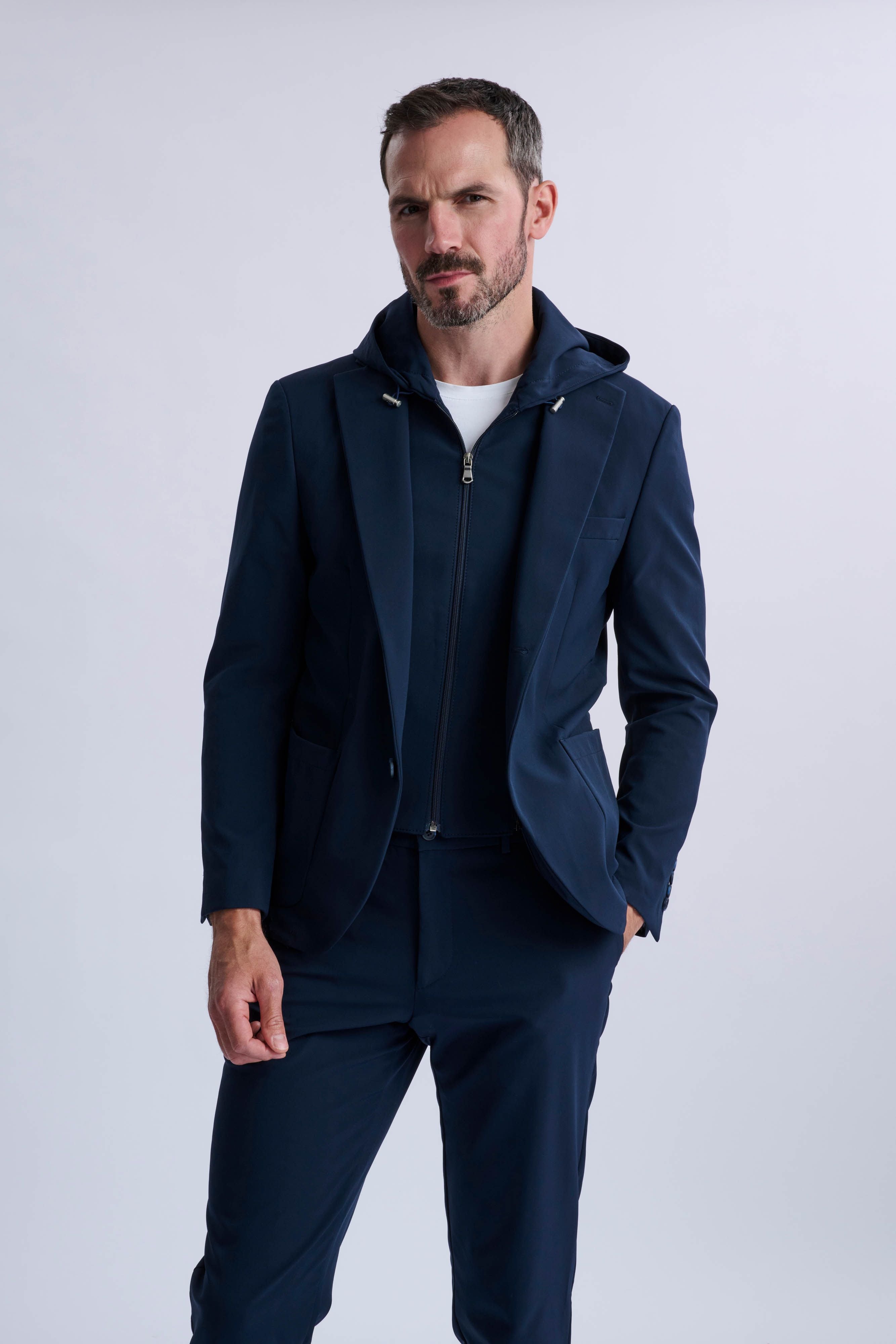 Rulli Navy 360 Stretch Technical Suit with Detachable Hood