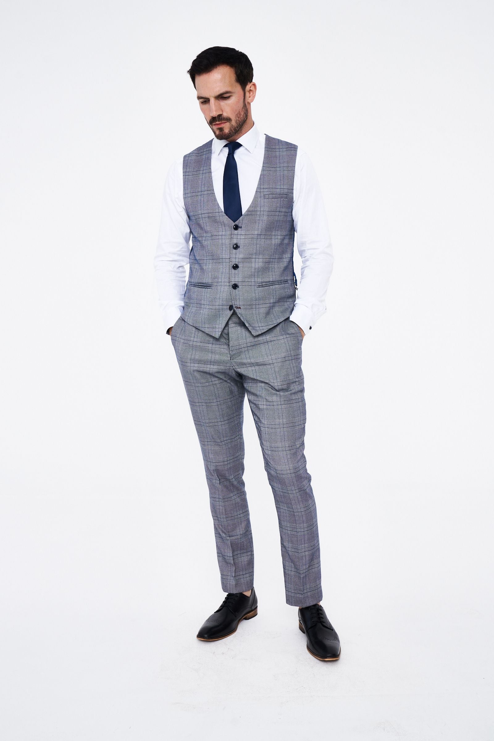 Marc Darcy Jerry Grey Check Three piece Suit