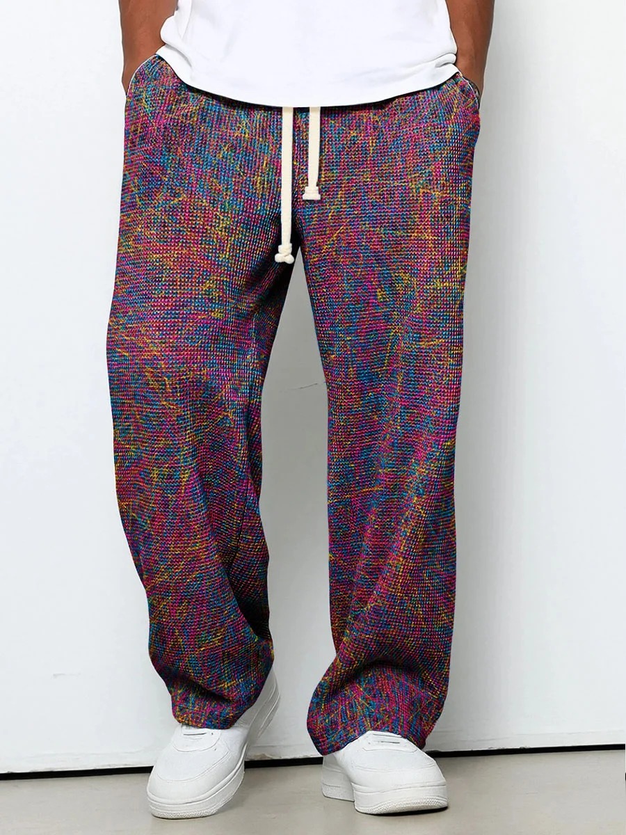 Colorful Random Line Decorative Pattern Casual Round Collar Long Sleeve Sweater