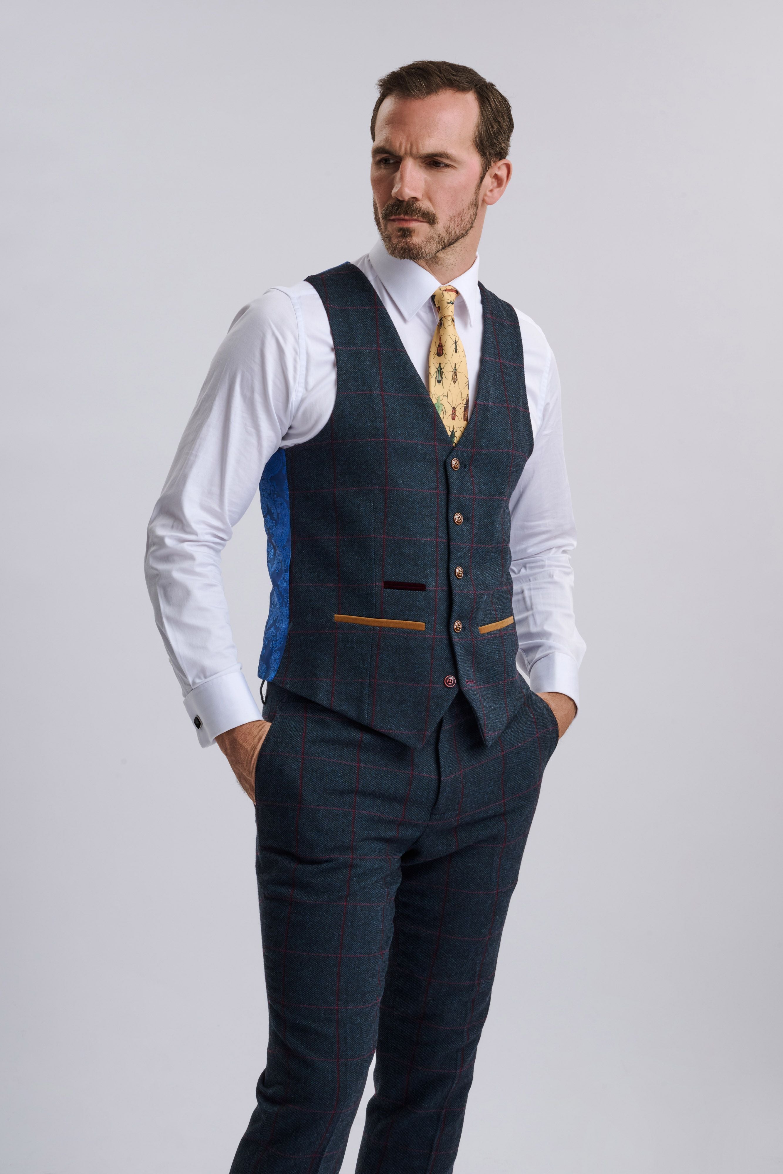 Madrid Navy Tweed Check Three Piece Suit