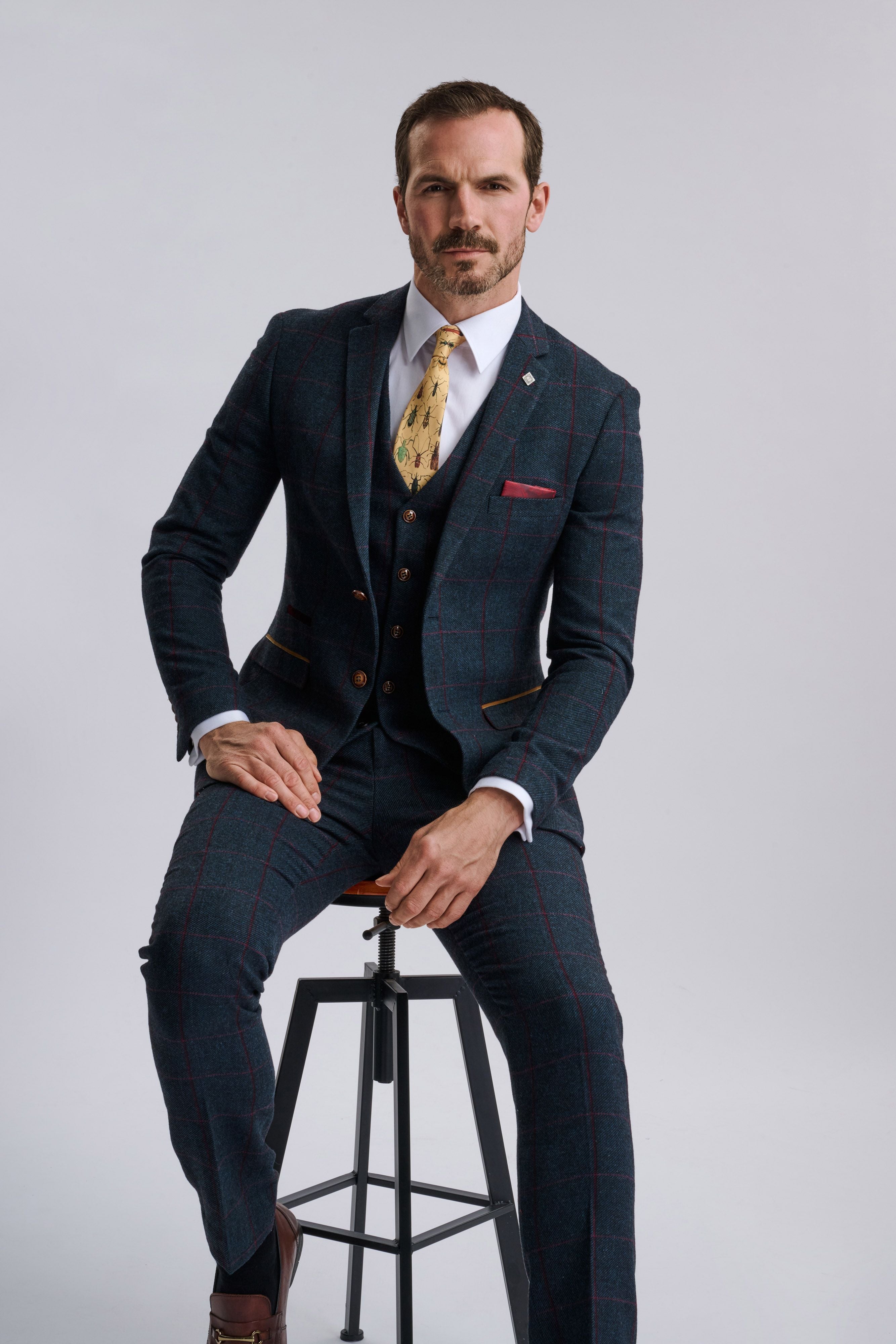 Madrid Navy Tweed Check Three Piece Suit