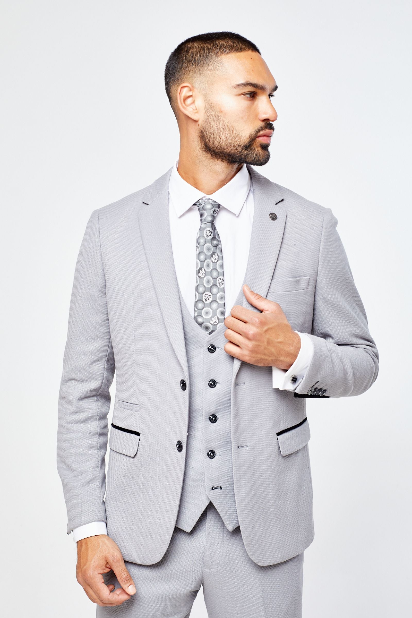 Edwin Silver Grey Notch Lapel Three Piece Suit