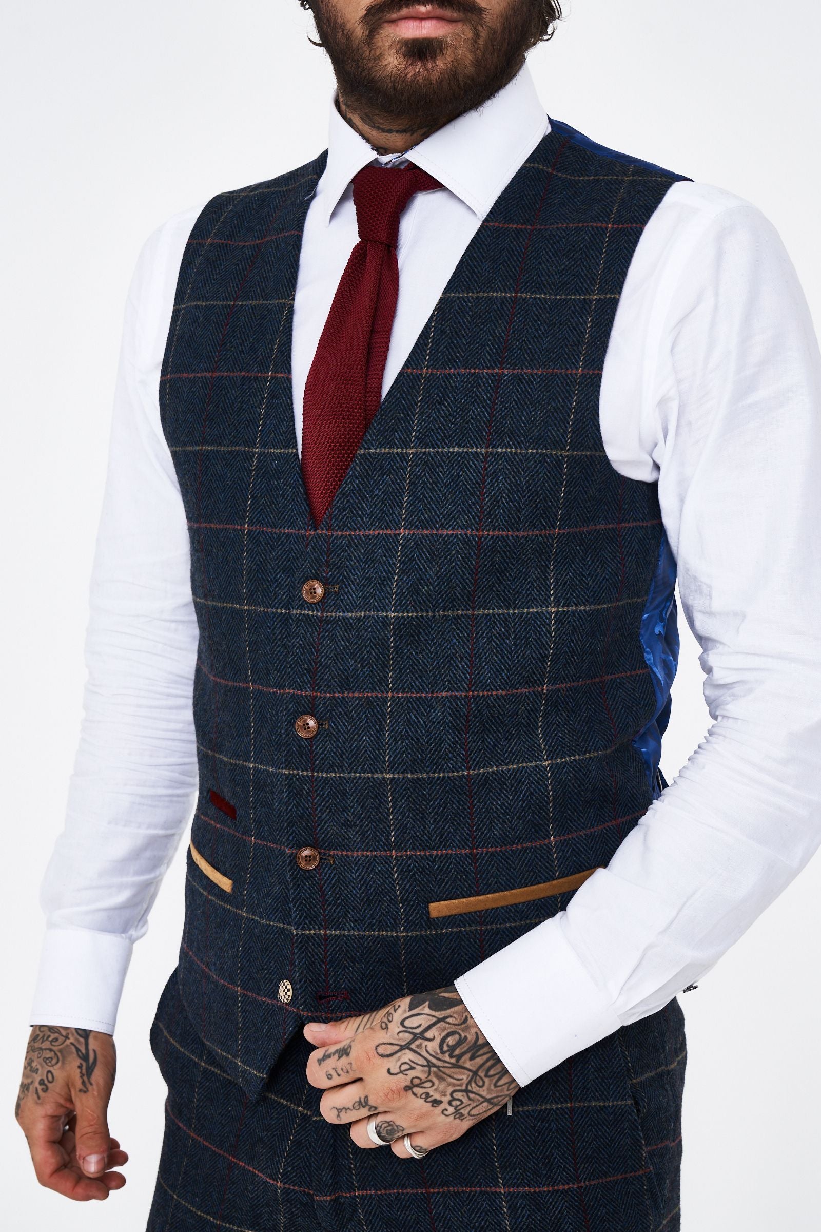 Marc Darcy Eton navy tweed waistcoat