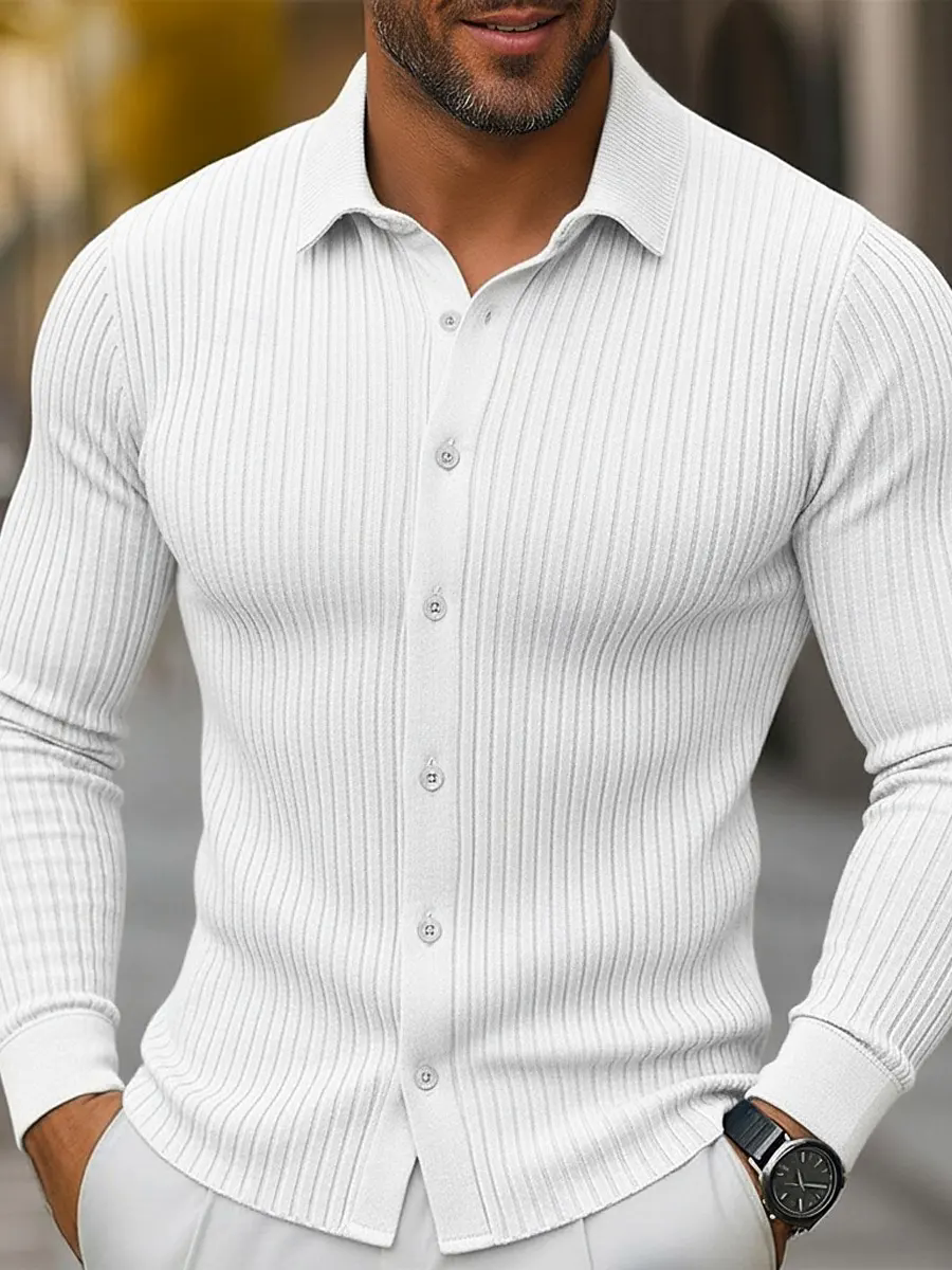 Casual Knit Vertical Stripes Lapel Cardigan Sweater