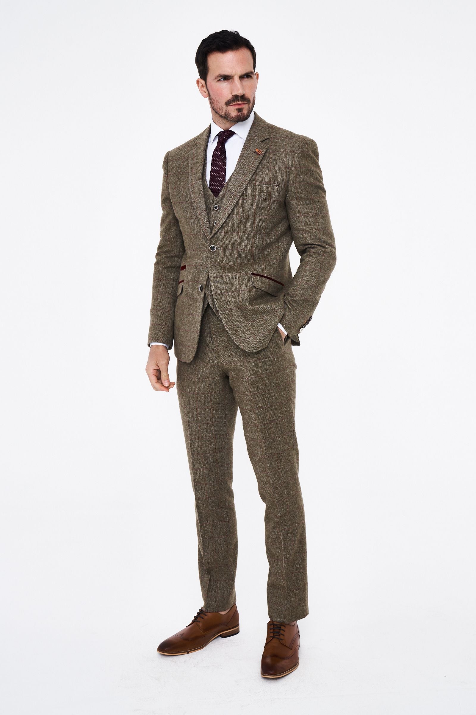 House of Cavani Gaston Sage Tweed Three Piece Suit