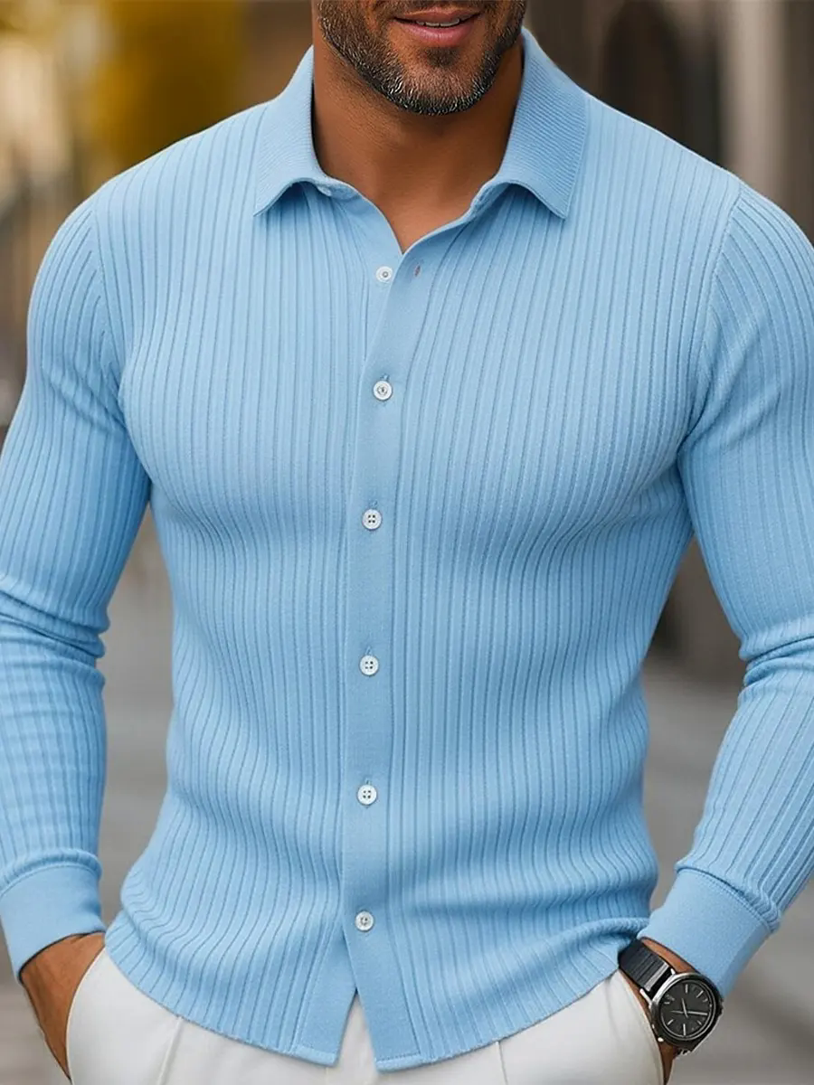 Casual Knit Vertical Stripes Lapel Cardigan Sweater