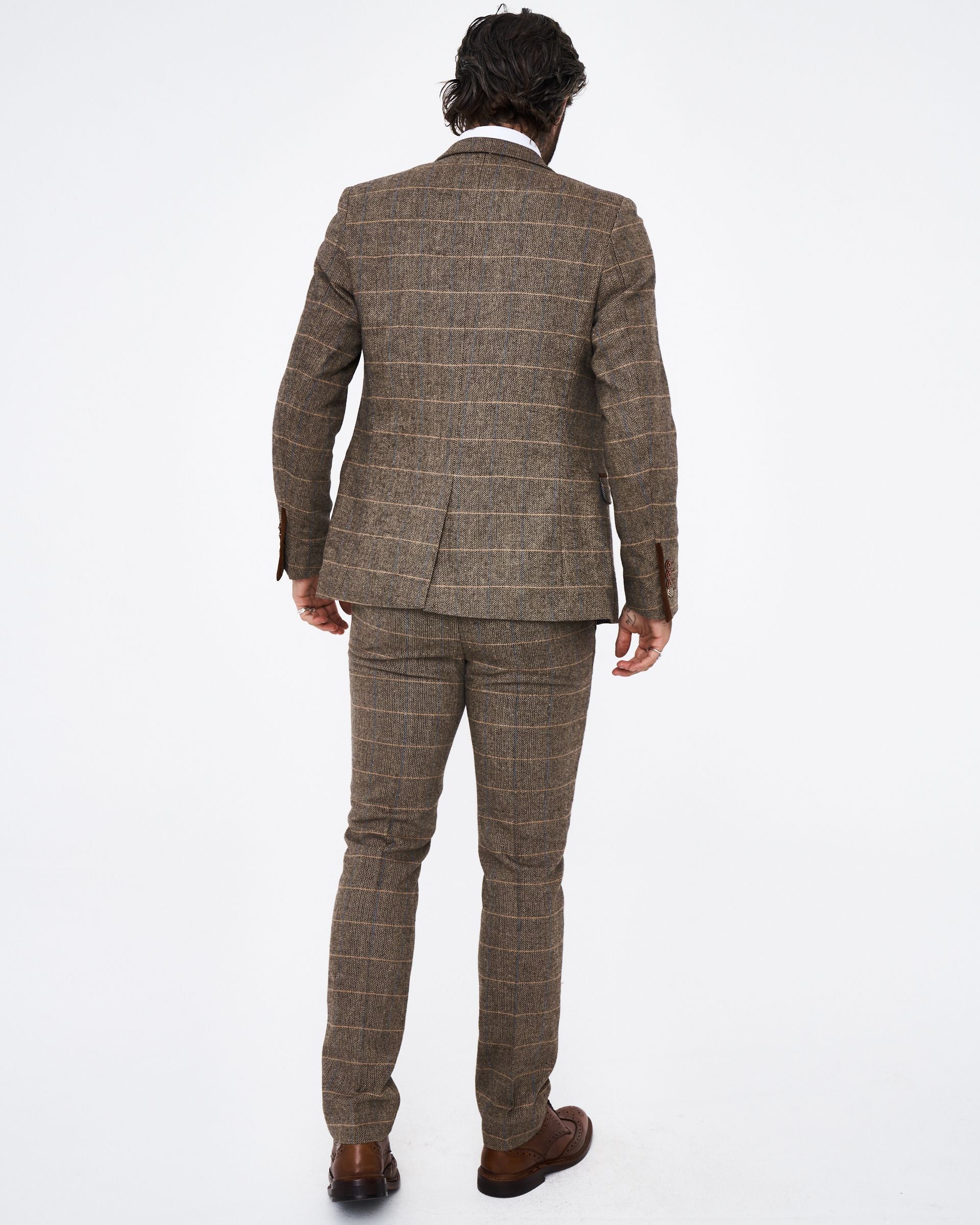 Marc Darcy Ted Tan Tweed Check Three piece Suit