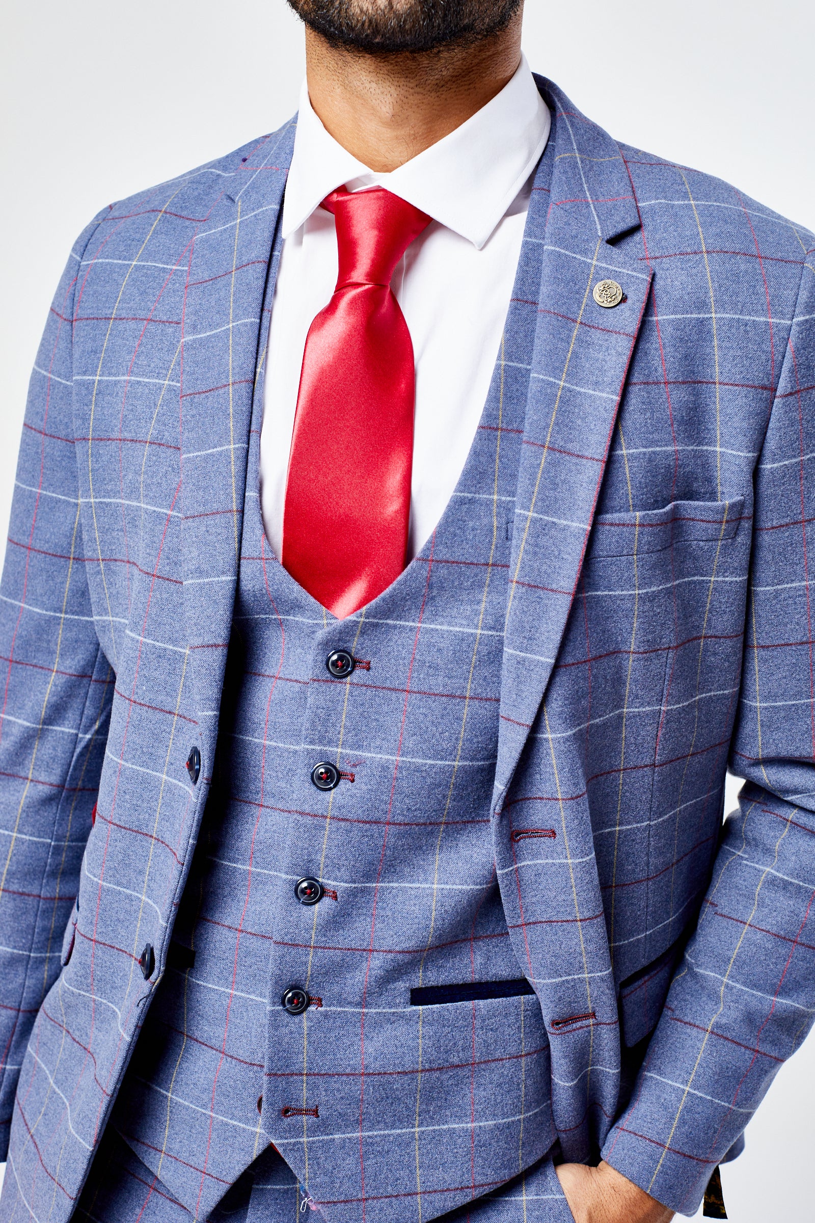Drake - Sky Blue Check Three Piece Suit