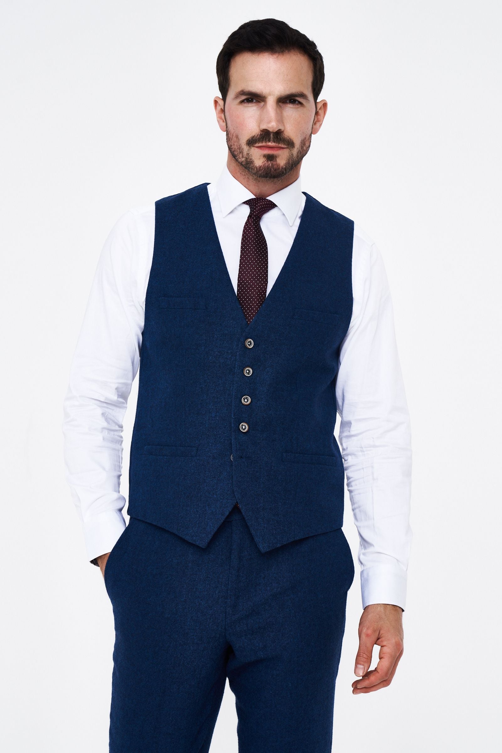 House of Cavani Seeba Navy Regular Three Piece Suit