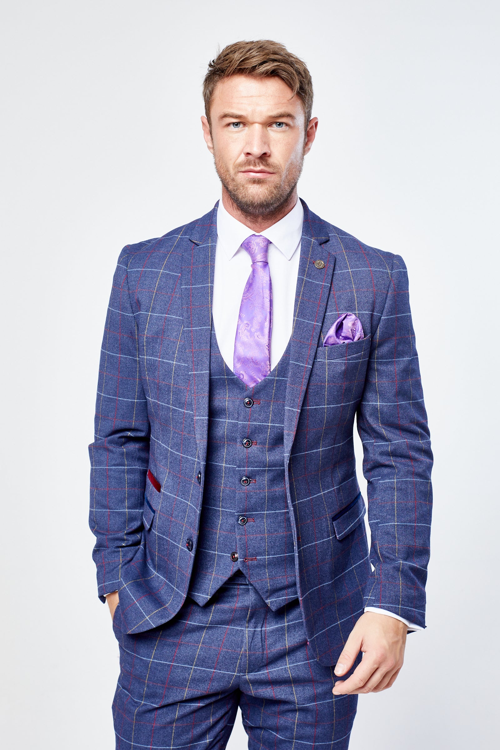 Drake - Navy Check Three Piece Suit