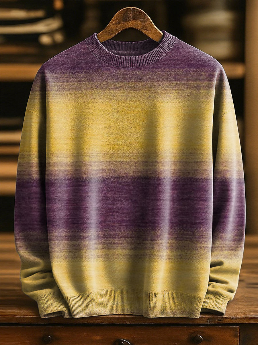 Retro Gradient Multicolor Pattern Art Print Knit Pullover Sweater