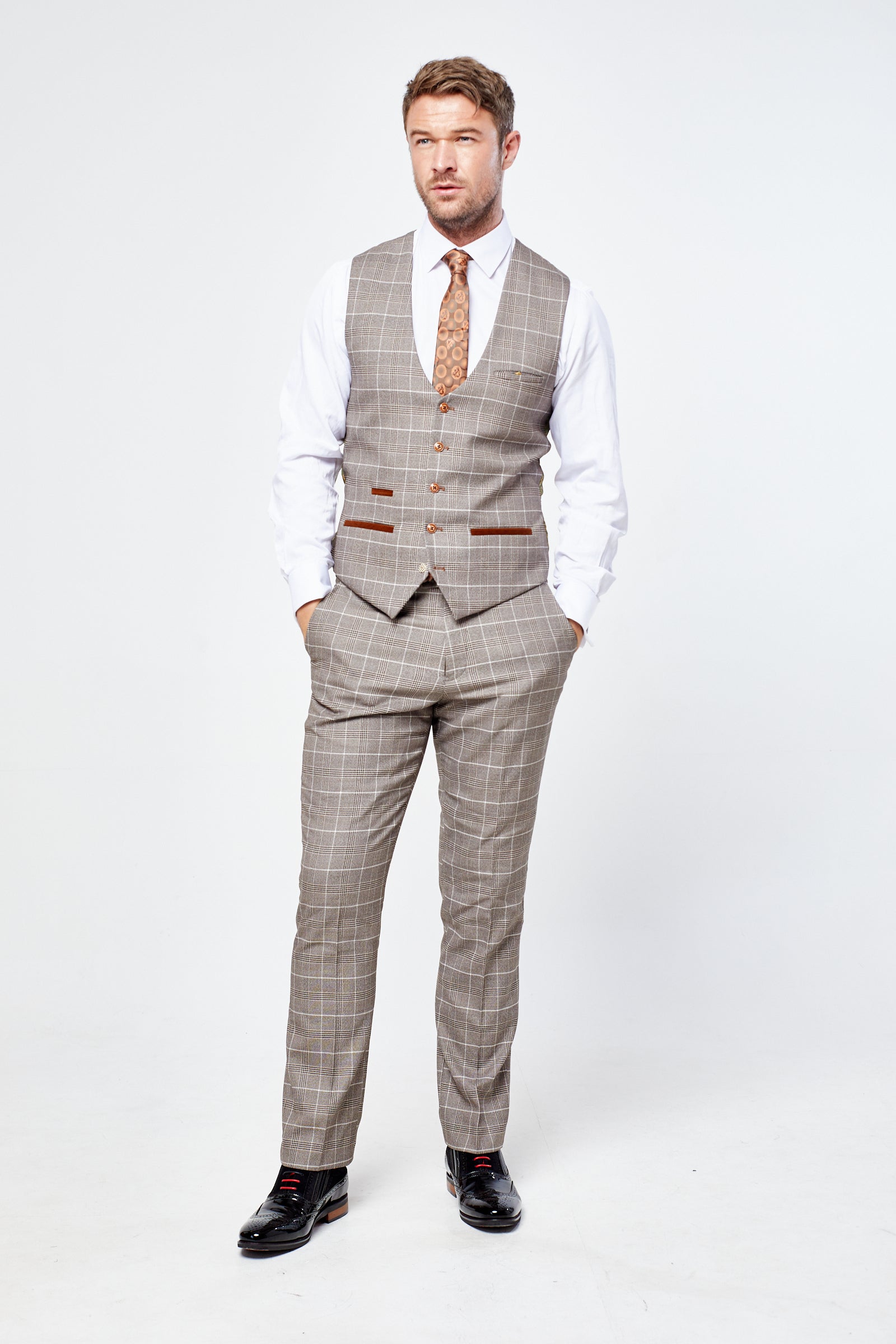 Ray - Tan Check Three Piece Suit