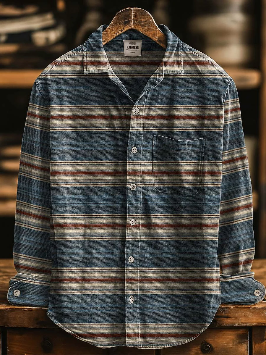 Vintage Blue Stripes Print Casual Knitted Hoodie Sweater