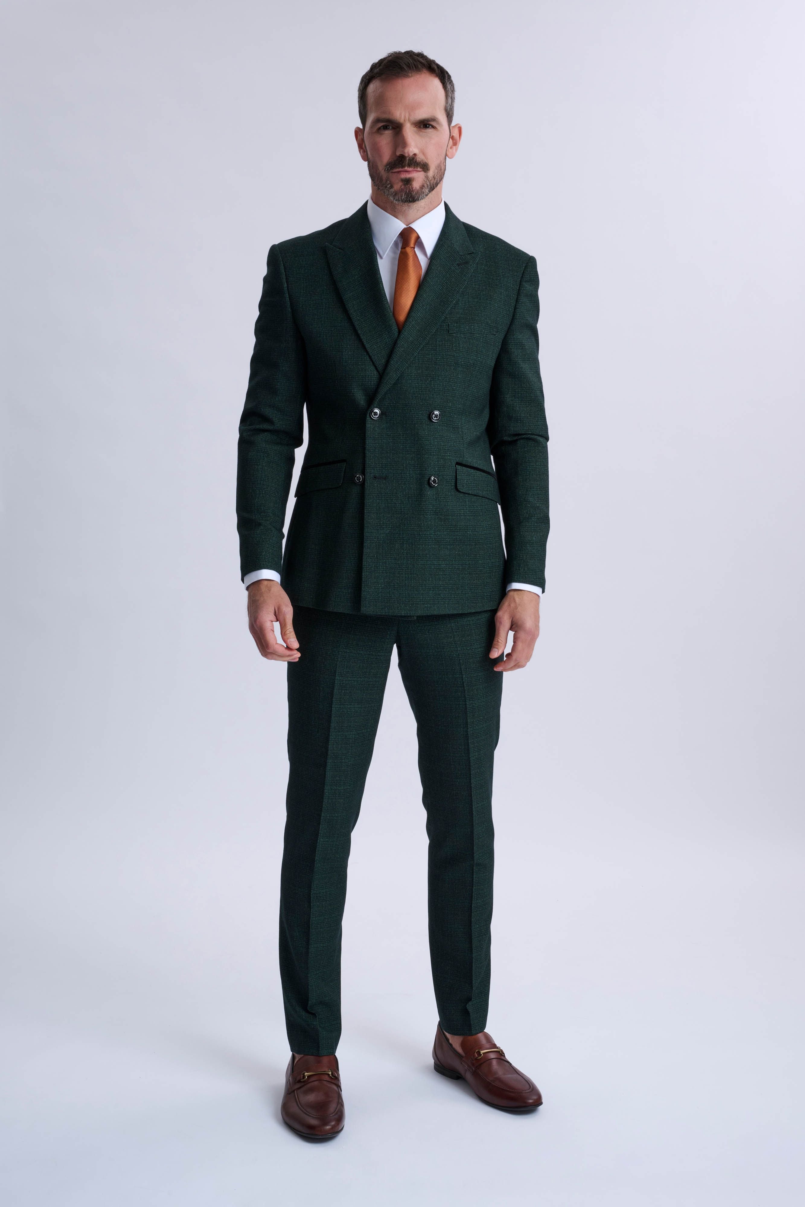 Caridi Olive Double Breasted Two Piece Suit
