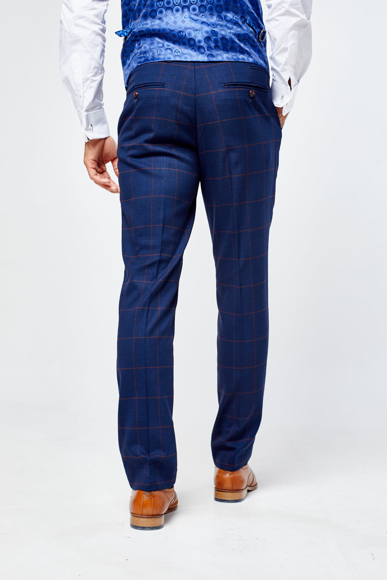 Edison Navy Wine Check Three Piece Suit