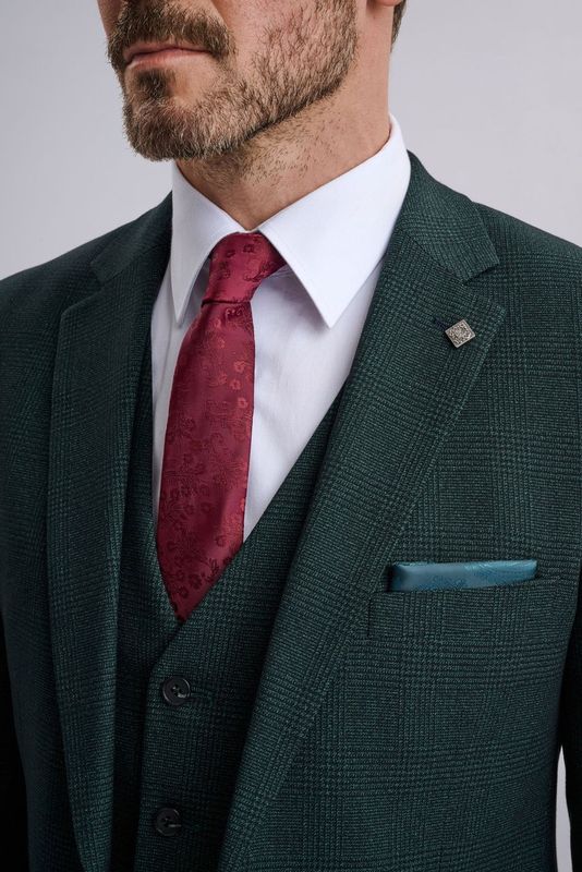 Regent Olive Check Three Piece Suit