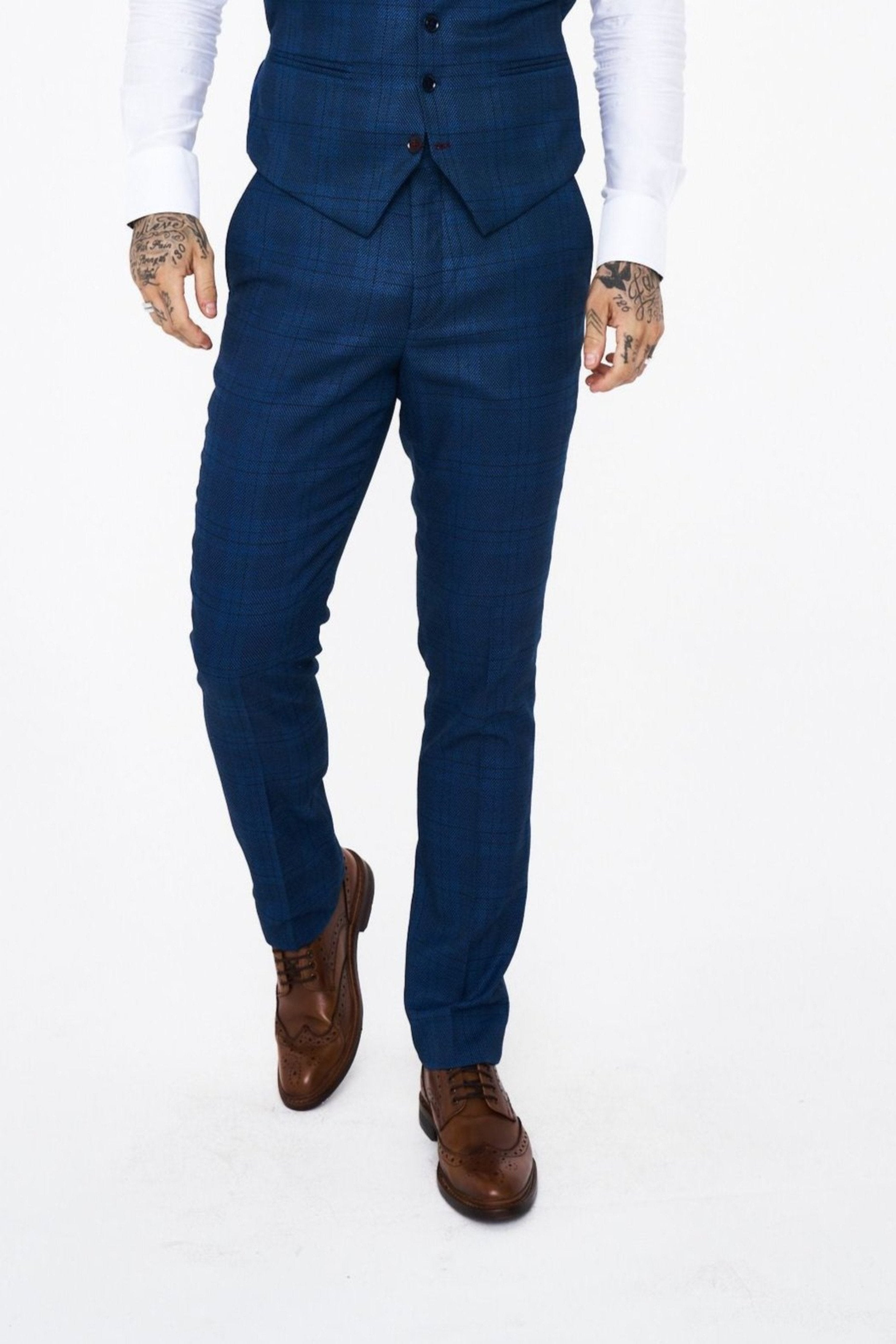 Marc Darcy Jerry Blue check Three Piece Suit