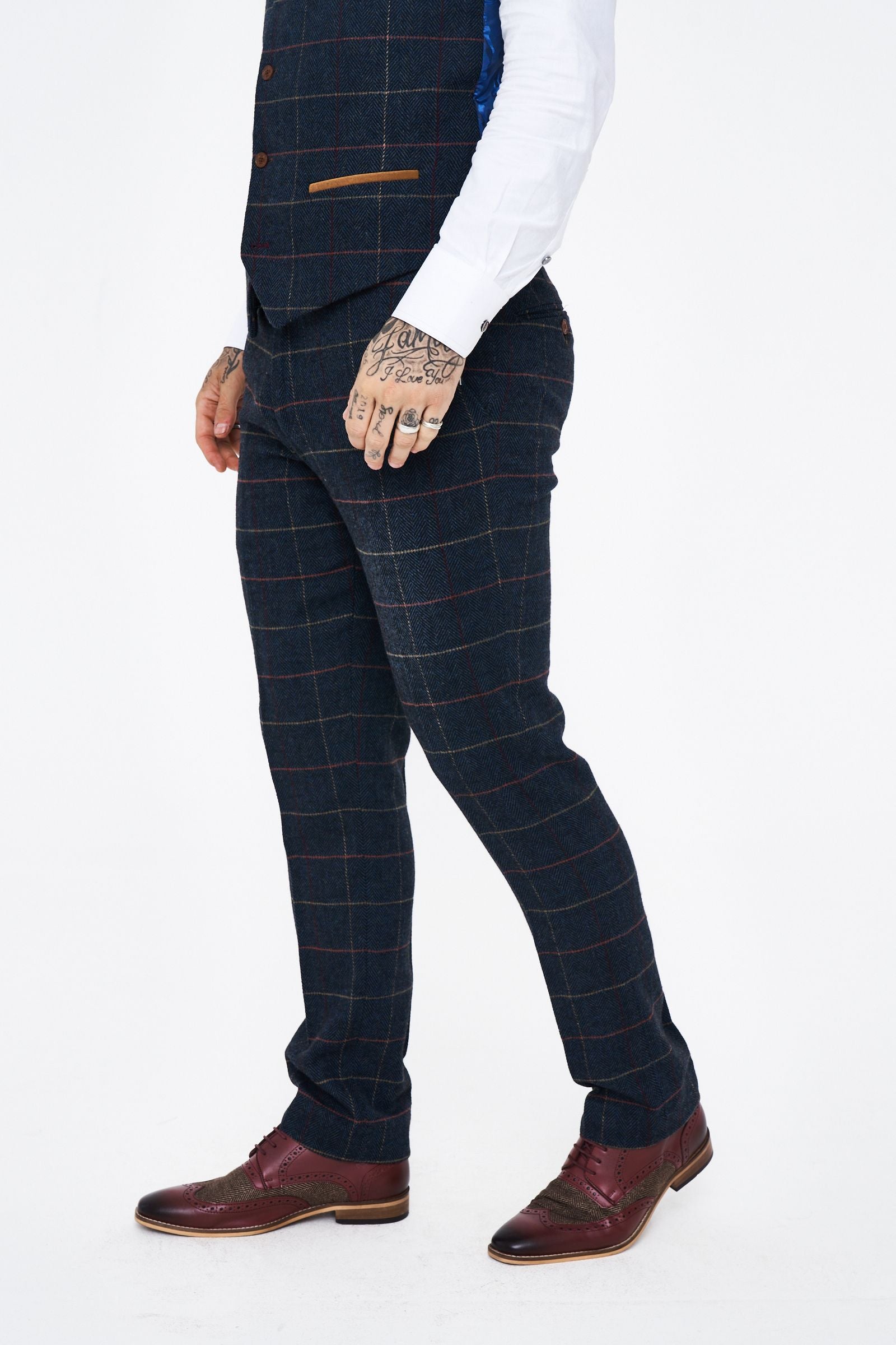 Eton - Navy Blue Tweed Check Three Piece Suit