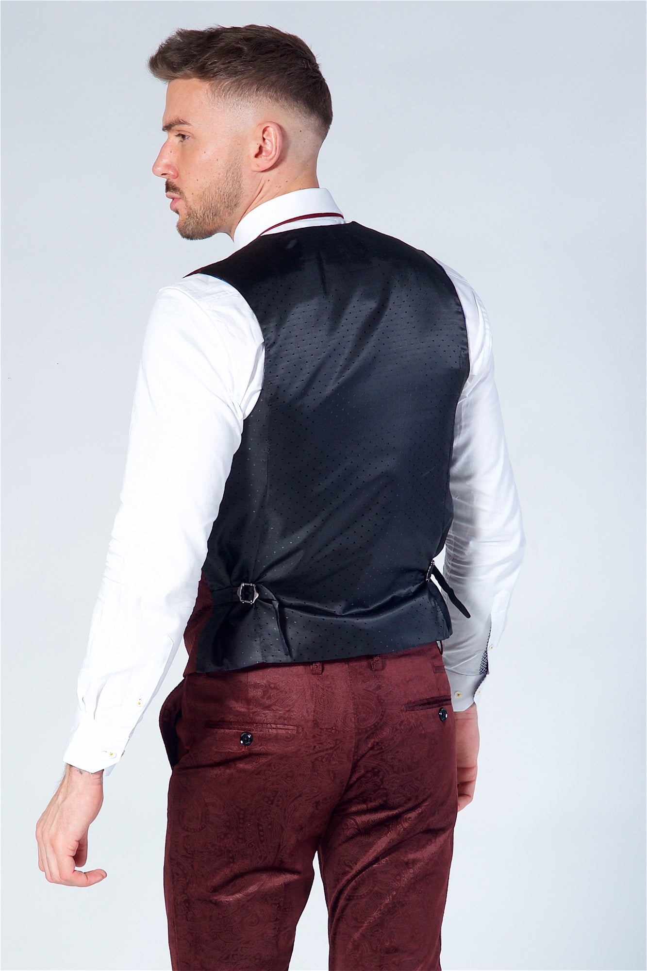 Marc Darcy Simon Wine Velvet Jacquard Waistcoat