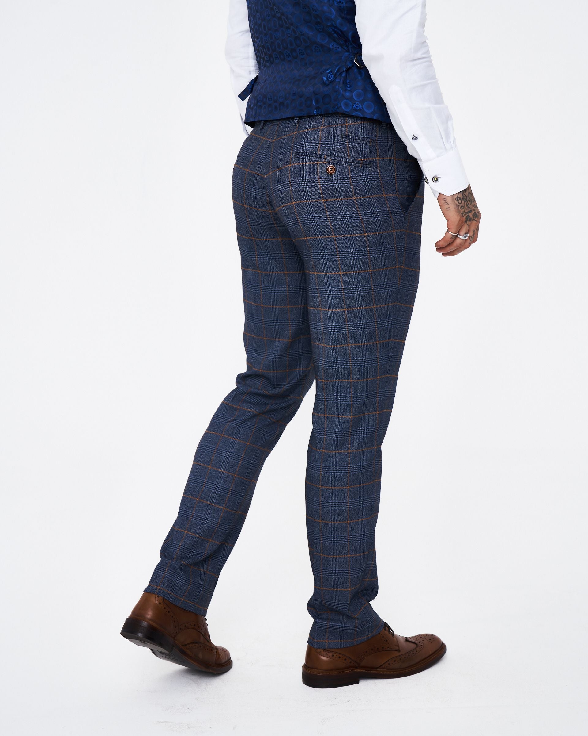 Jenson - Marine Check Suit With Double Breasted Waistcoat