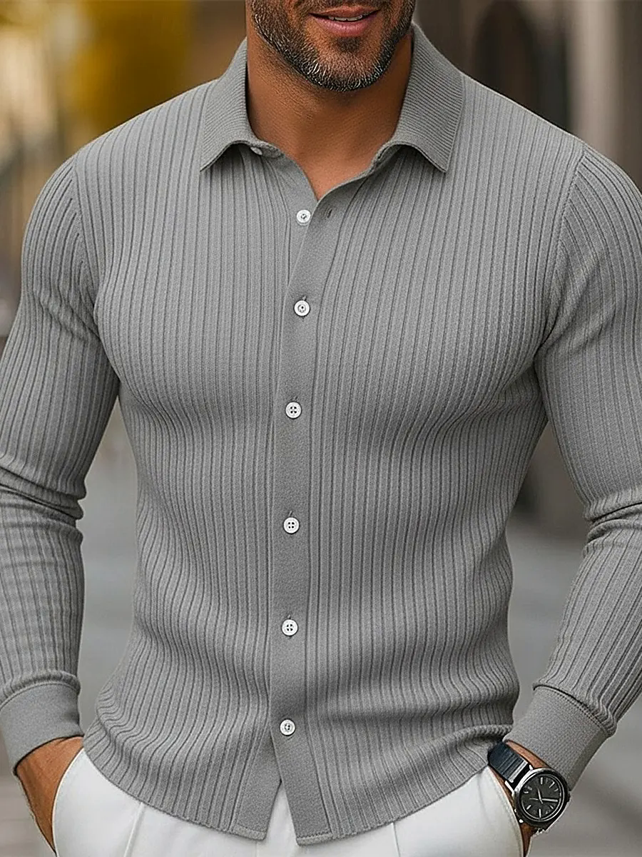 Casual Knit Vertical Stripes Lapel Cardigan Sweater