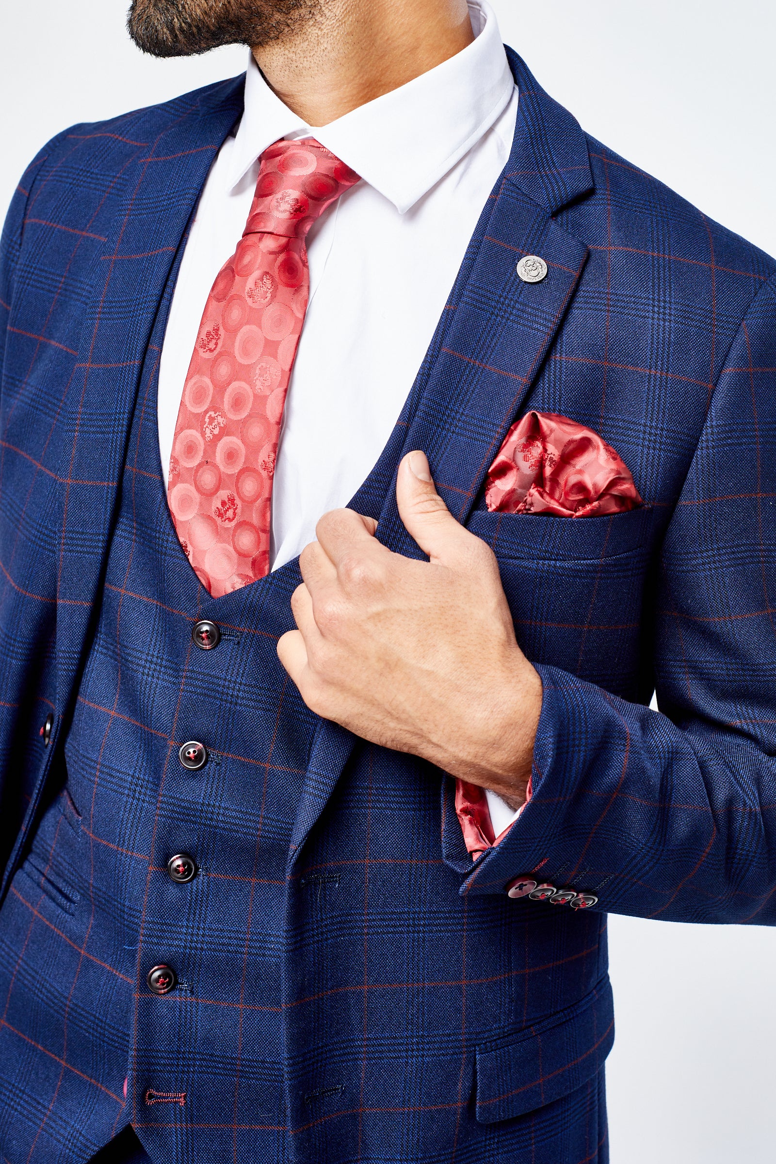 Edison Navy Wine Check Three Piece Suit