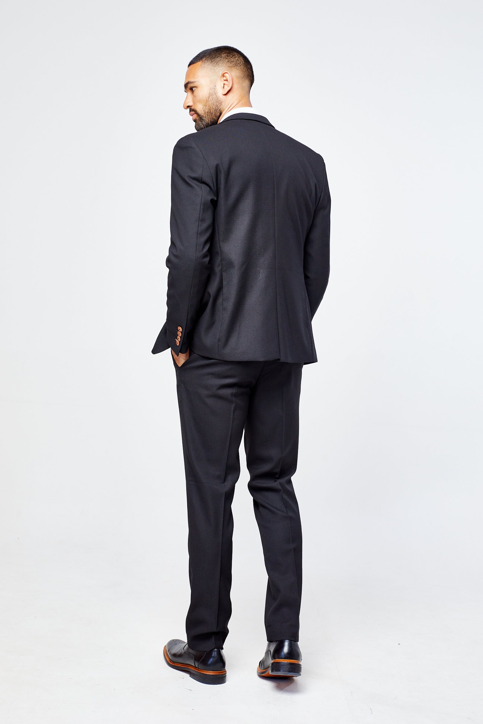Max - Black Three Piece Suit with Contrast Buttons