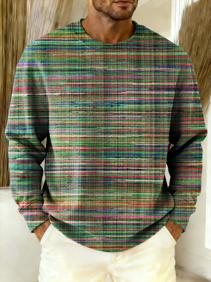Retro Gradient Multicolor Pattern Art Print Knit Pullover Sweater