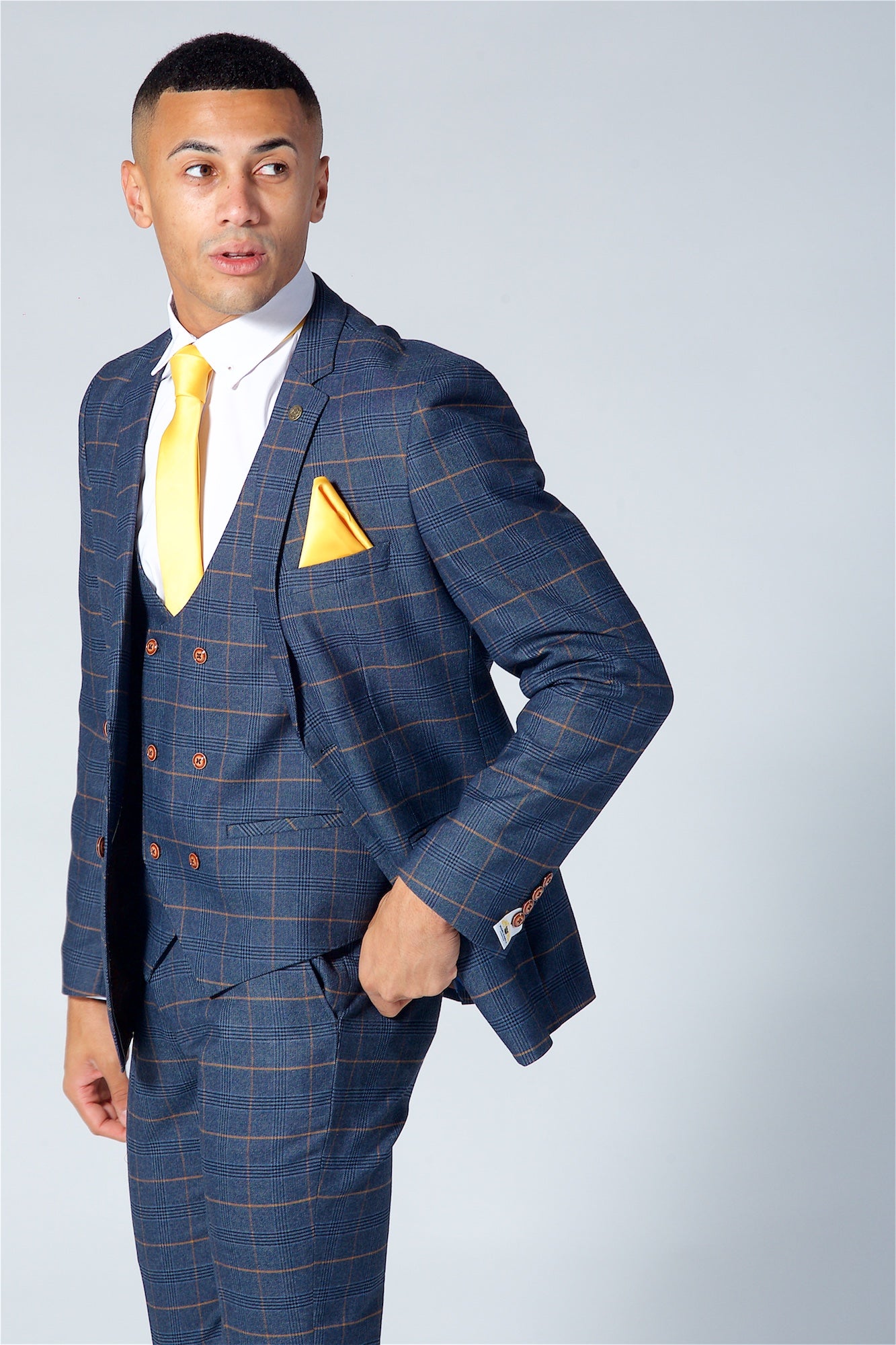 Marc Darcy Jenson Navy Check Three Piece Suit
