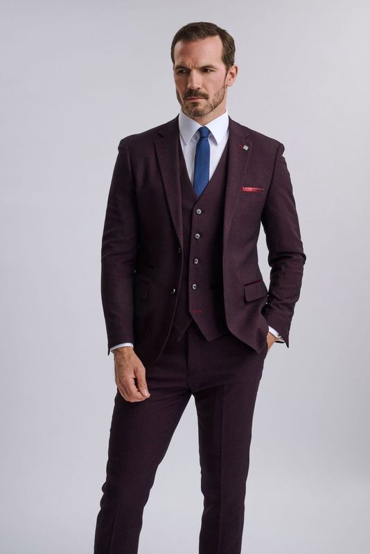 Regent Wine Check Three Piece Suit