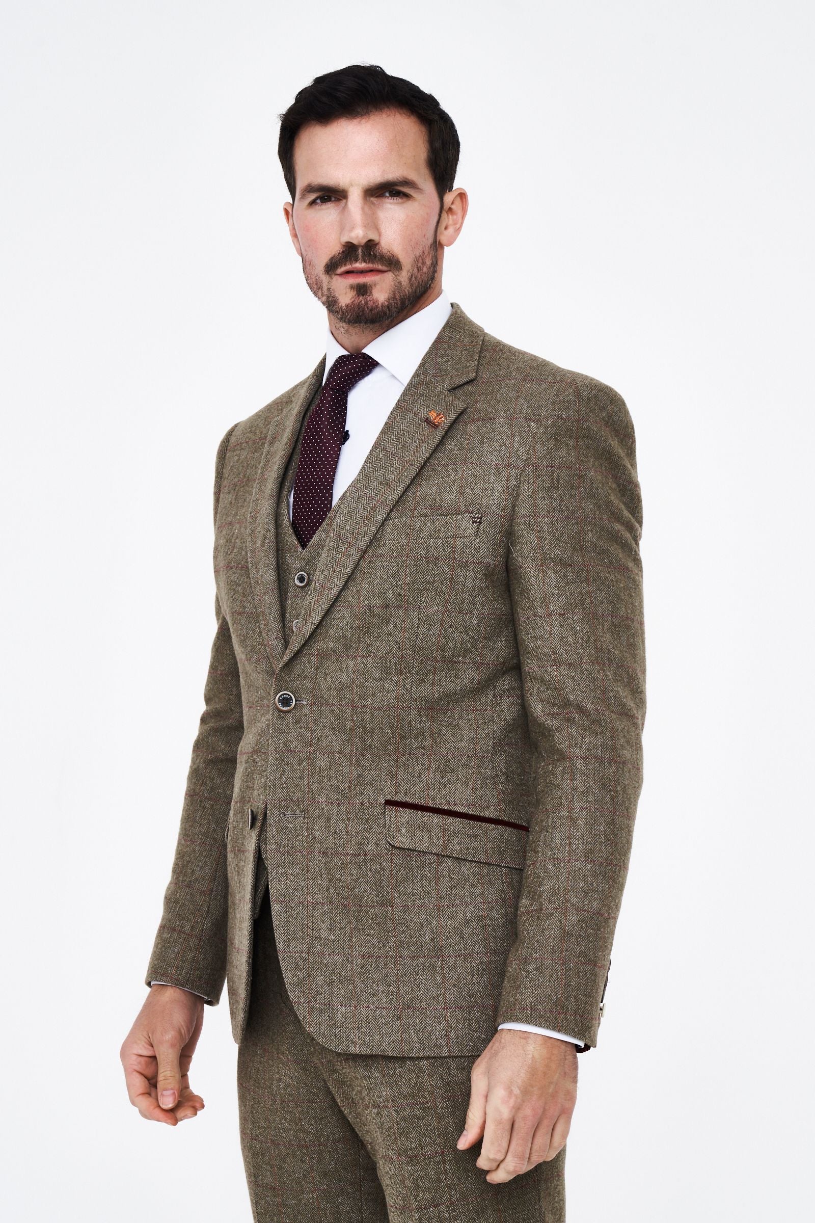 House of Cavani Gaston Sage Tweed Three Piece Suit