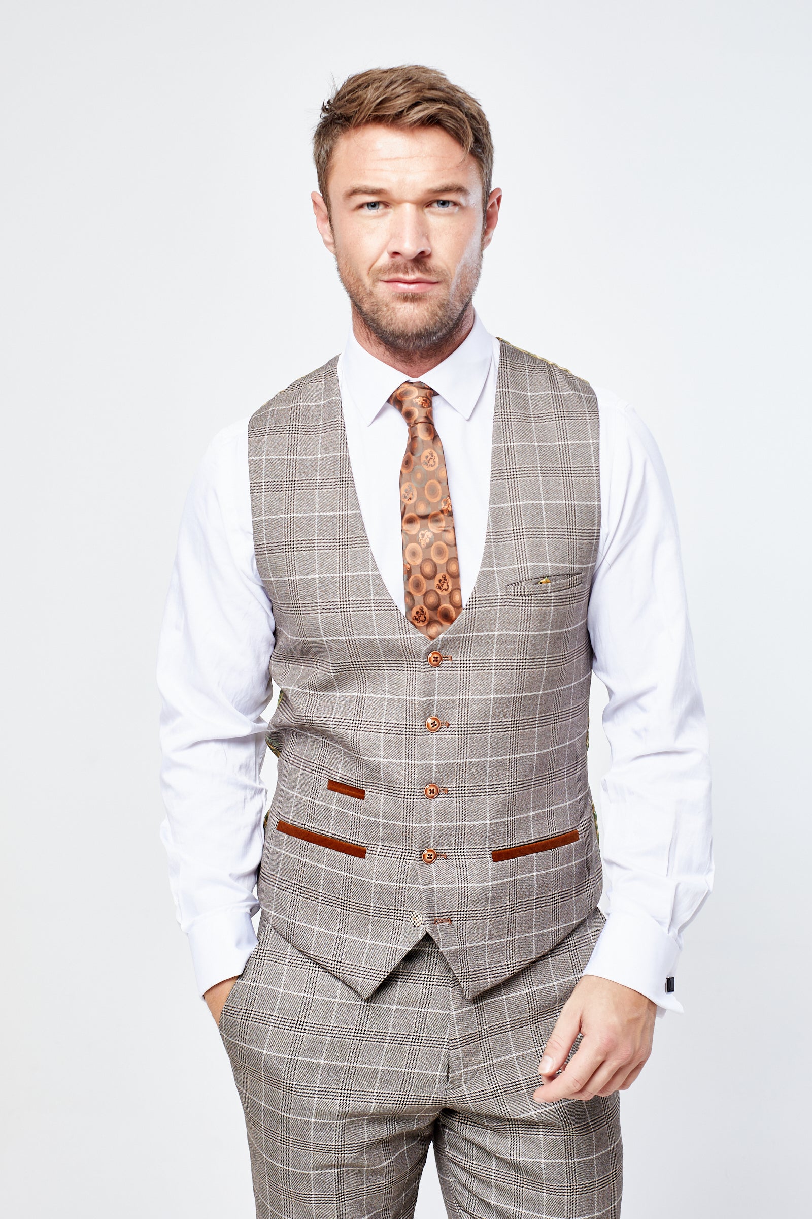 Ray - Tan Check Three Piece Suit