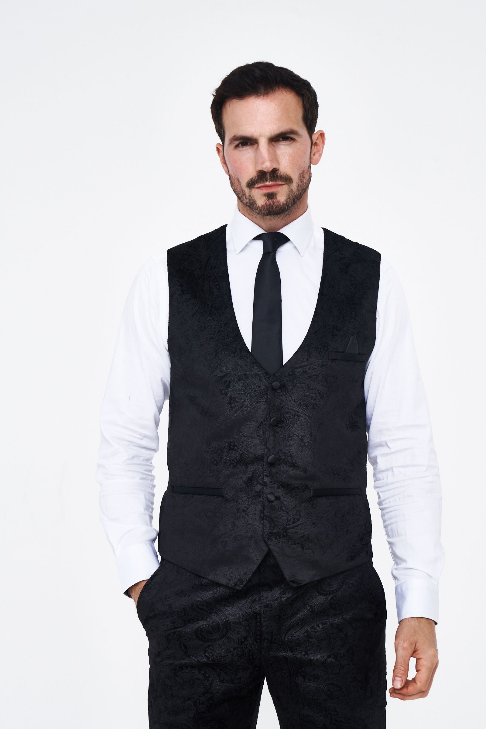 Marc Darcy Simon Black Velvet Jacquard Waistcoat