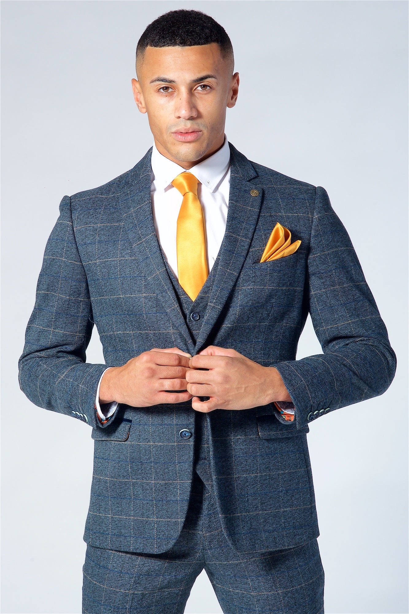 Marc Darcy Scott Blue Checked Tweed Three Piece Suit