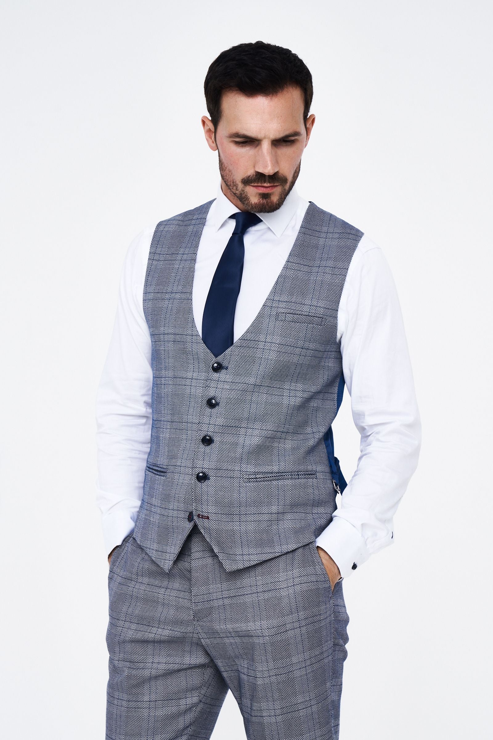Marc Darcy Jerry Grey Check Three piece Suit