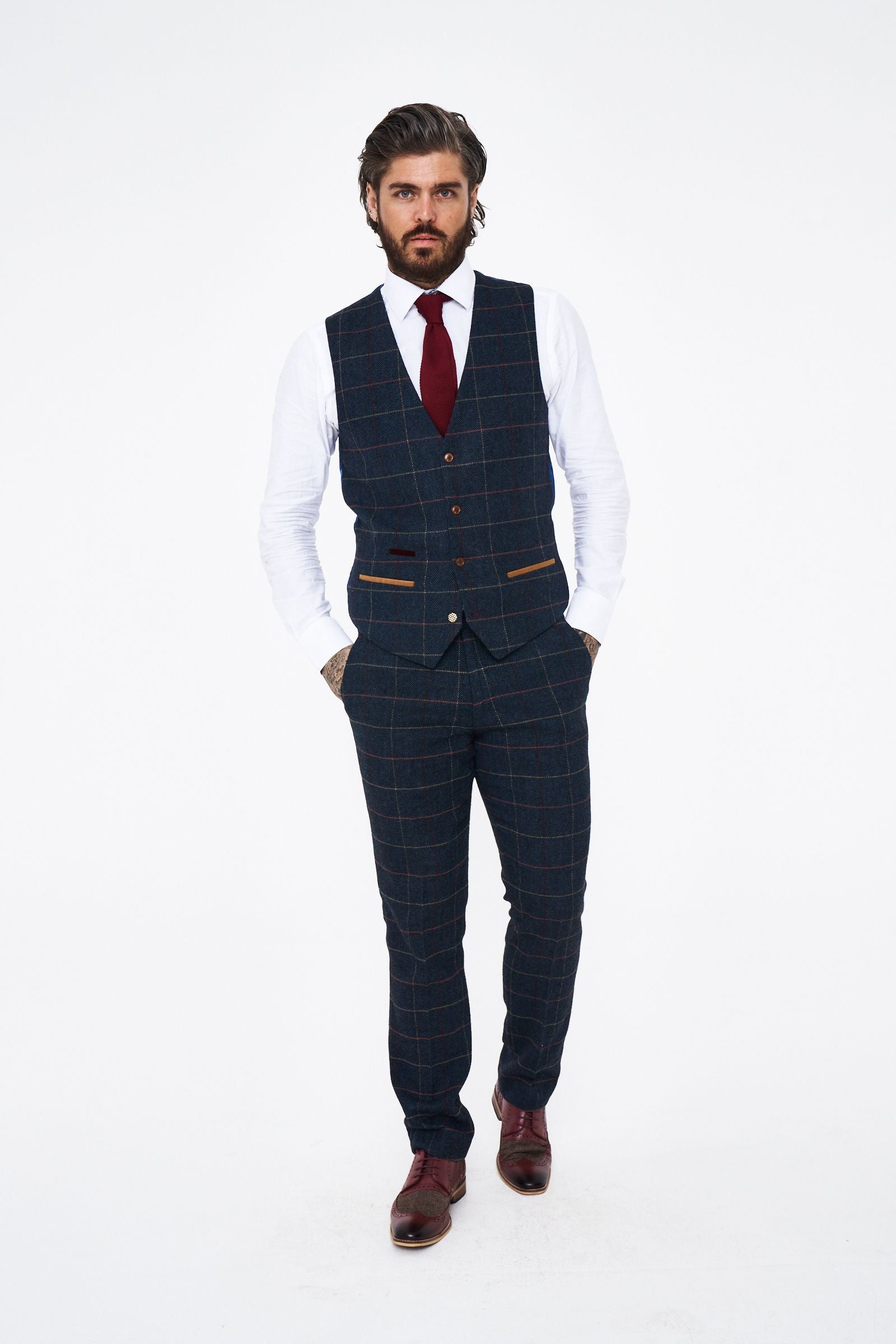 Eton - Navy Blue Tweed Check Three Piece Suit