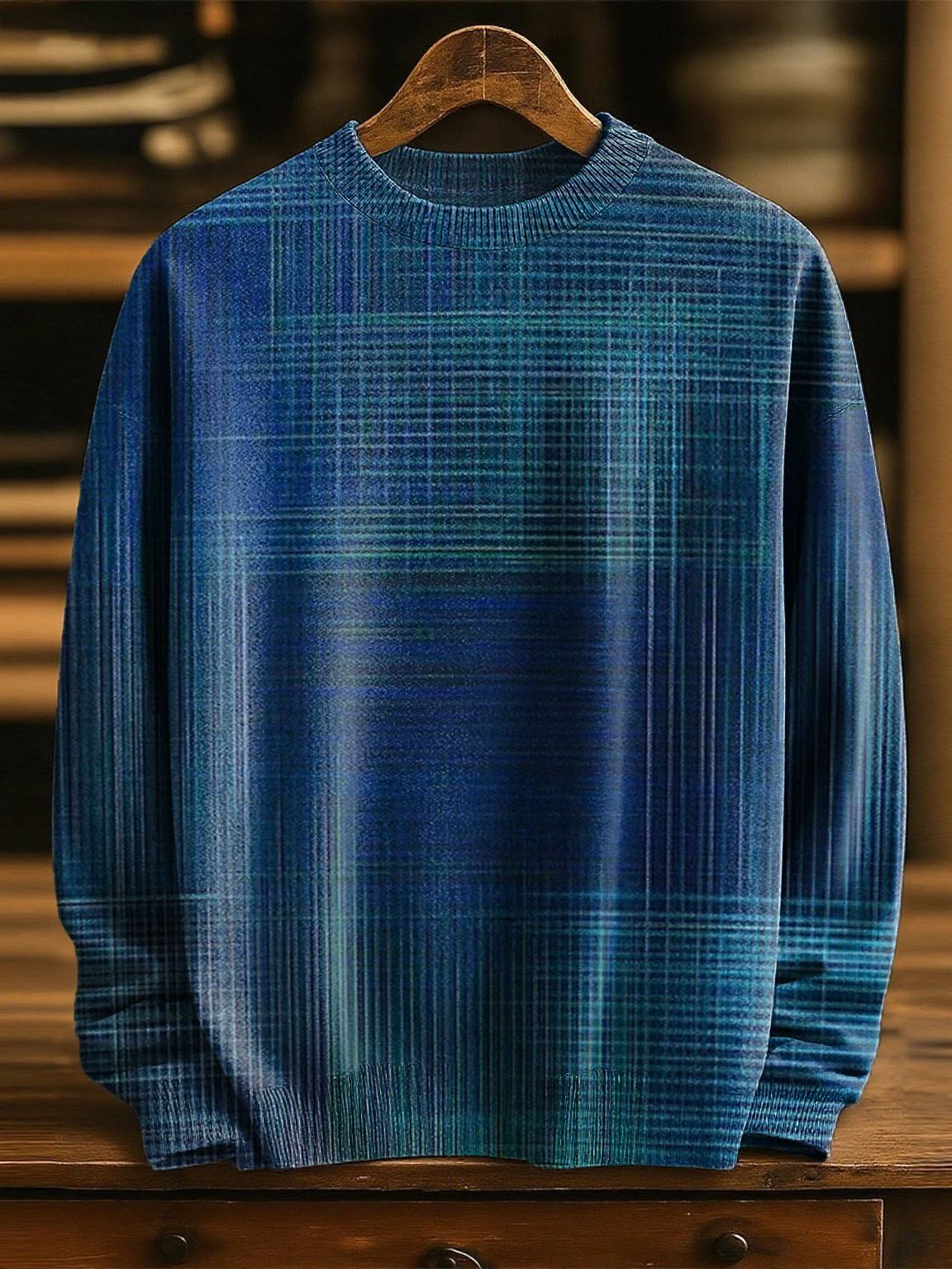 Geometric Lines And Color Block Decorative Patterns Casual Round Collar Long Sleeve Sweater