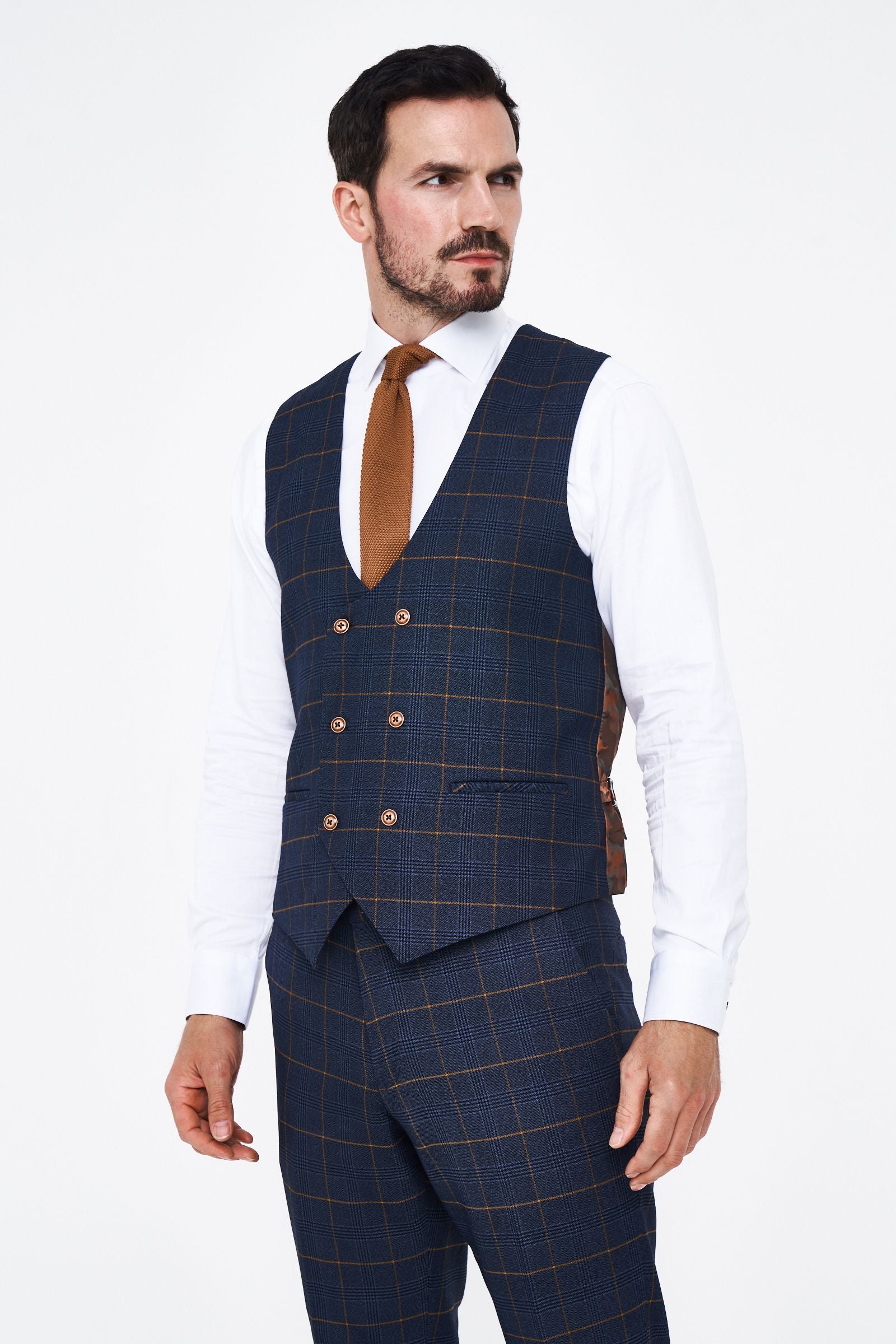 Jenson - Sky Blue Check Suit With Double Breasted Waistcoat