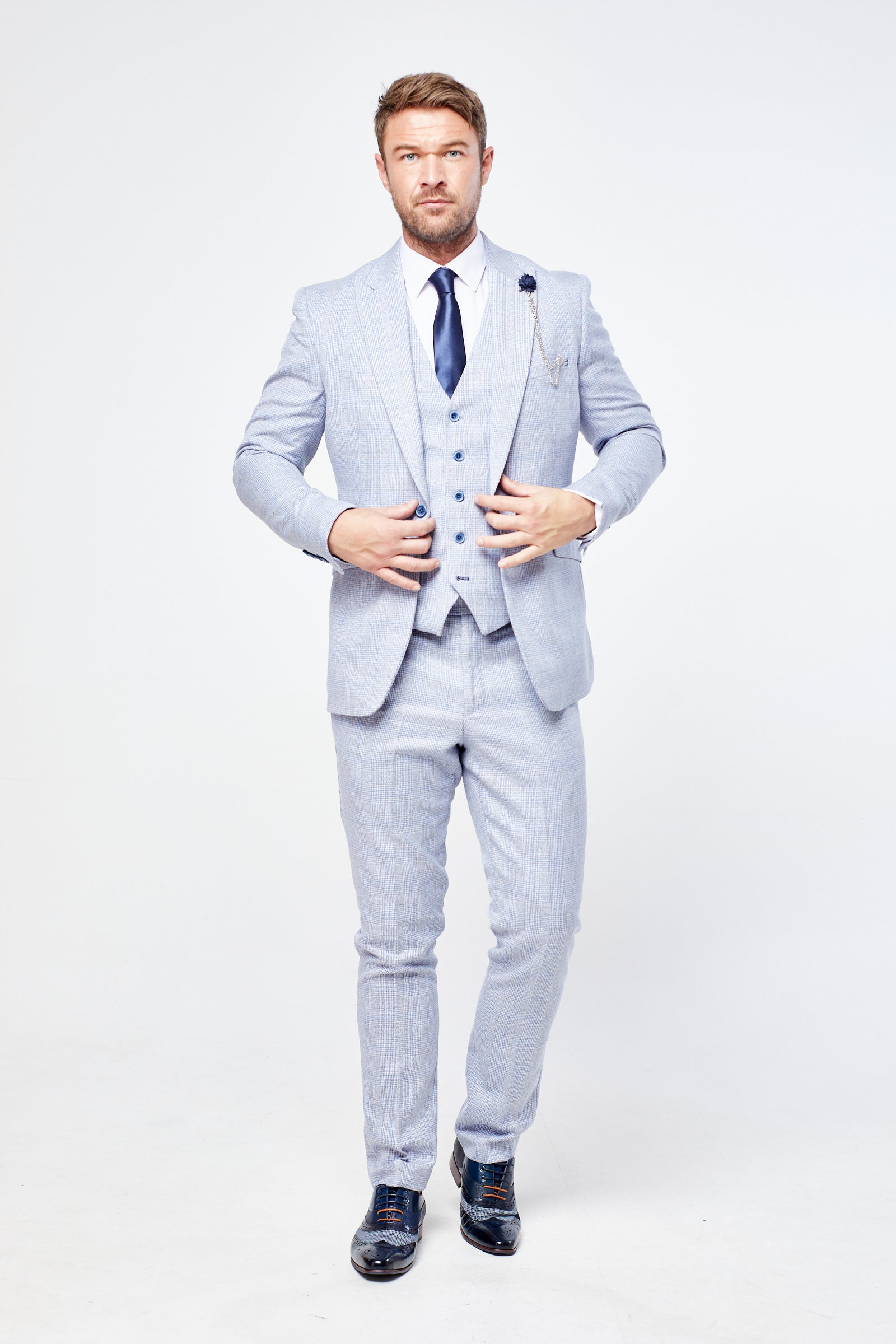 Caridi Sky Short Check Three Piece Suit