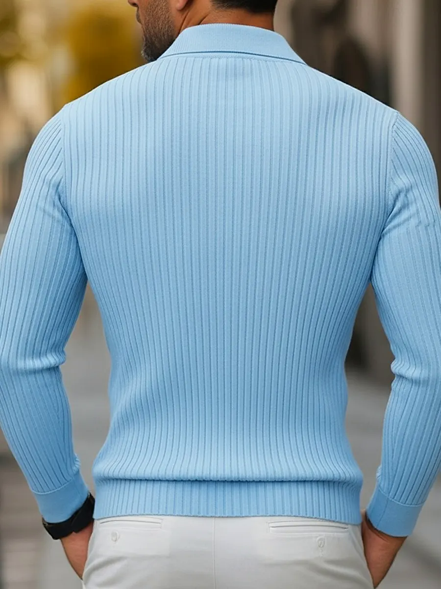 Casual Knit Vertical Stripes Lapel Cardigan Sweater