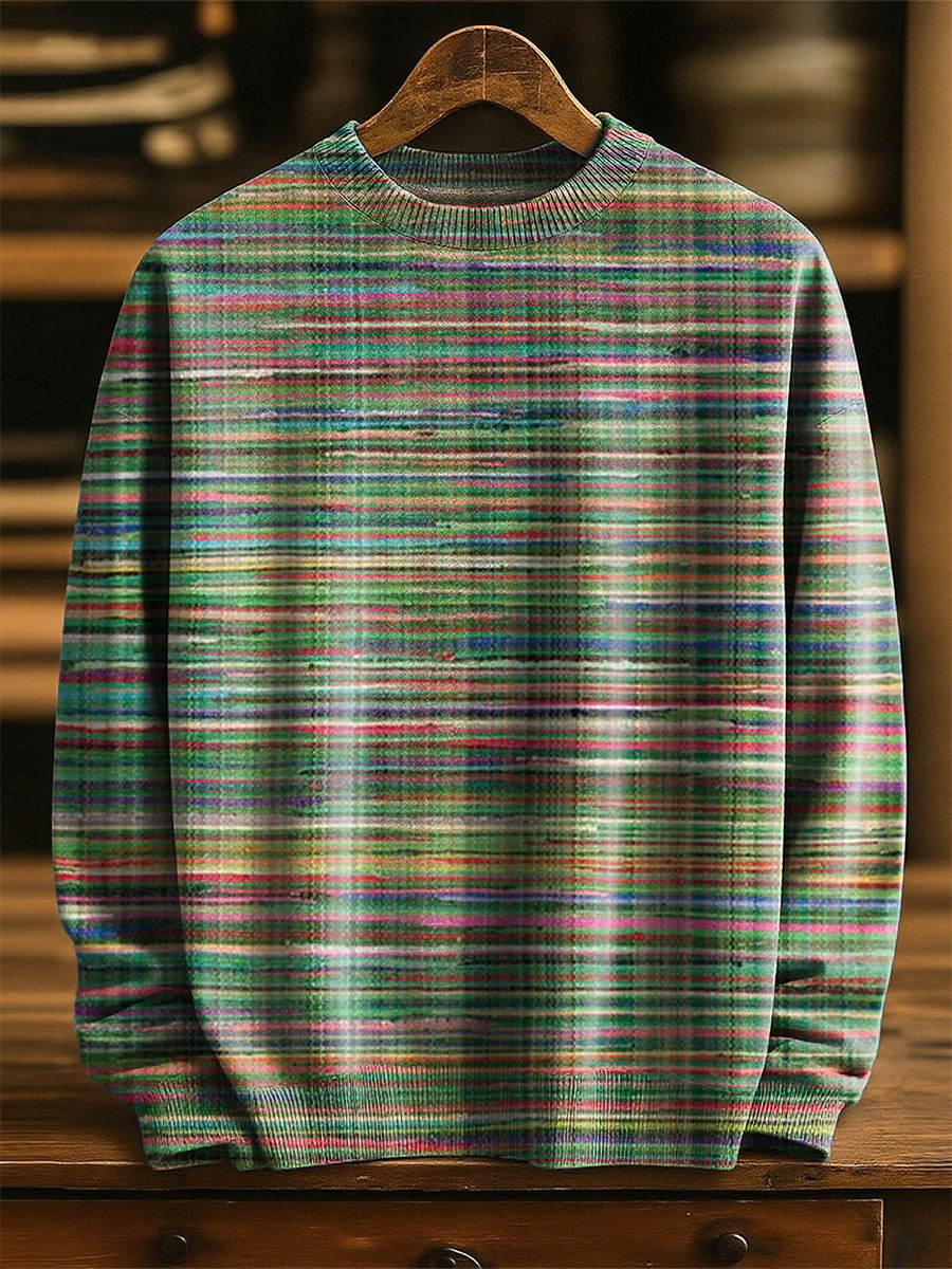 Retro Gradient Multicolor Pattern Art Print Knit Pullover Sweater