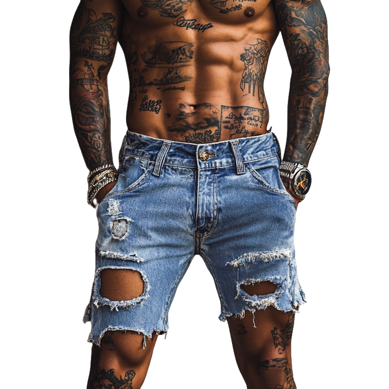 Men's Vintage Distressed Denim Shorts MTA1272F6X