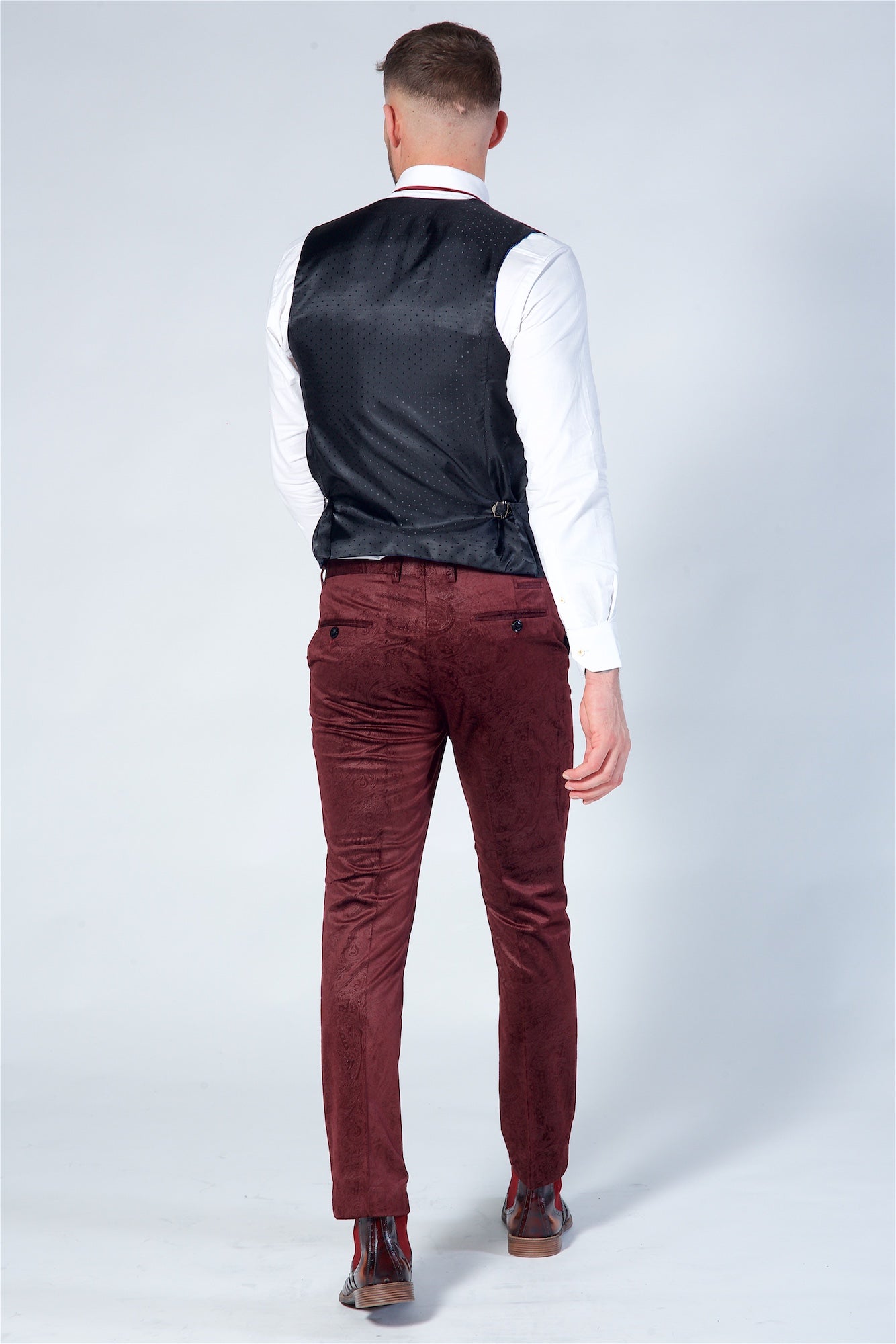 Marc Darcy Simon Wine Velvet Jacquard Waistcoat