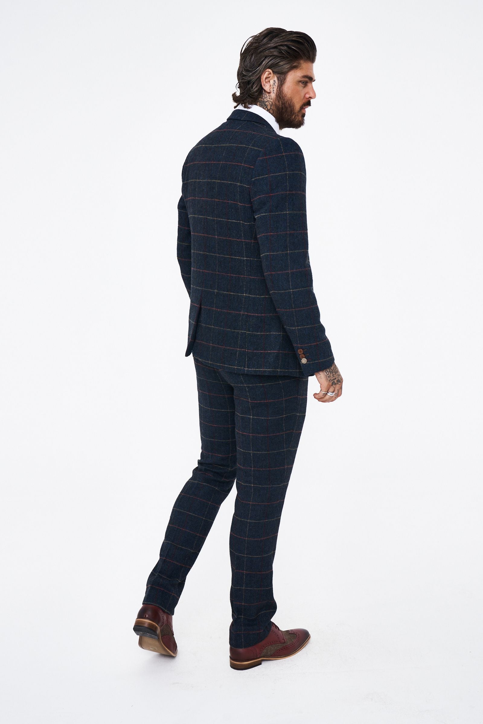 Eton - Navy Blue Tweed Check Three Piece Suit