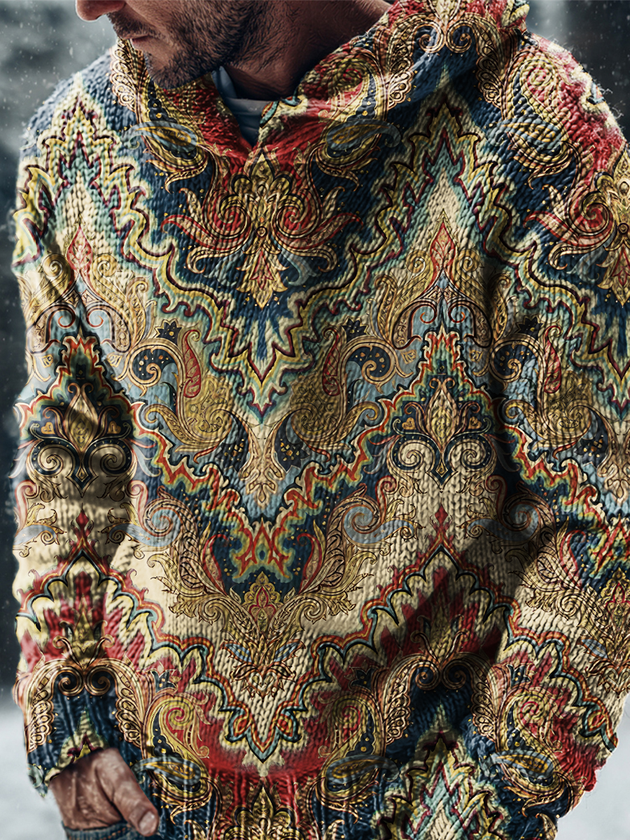 Vintage Ethnic Patterns Art Print Casual Knitted Hoodie Sweater