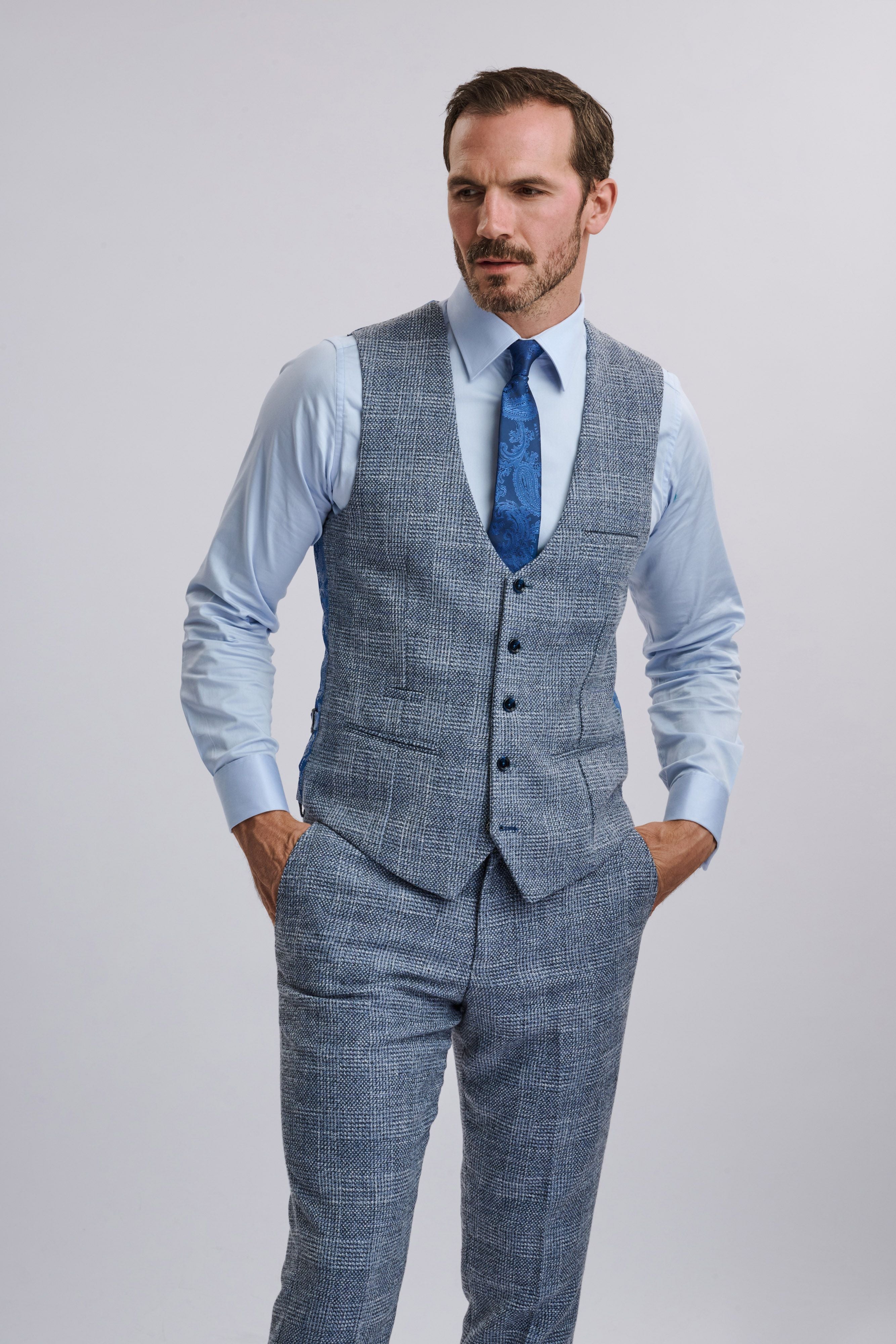 Kris - Sky Blue Tweed Three Piece Suit