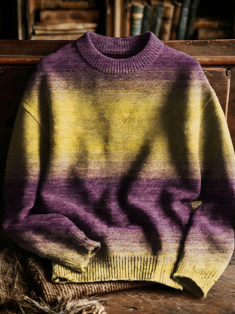 Retro Gradient Multicolor Pattern Art Print Knit Pullover Sweater